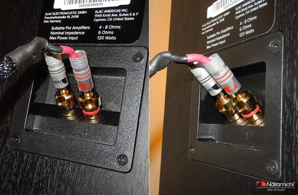 Nakamichi Enchufe de banana chapado en oro 24K 12-18 AWG 4 mm para Altavoces Amplificador Hi-Fi, 4 piezas (2 pares)