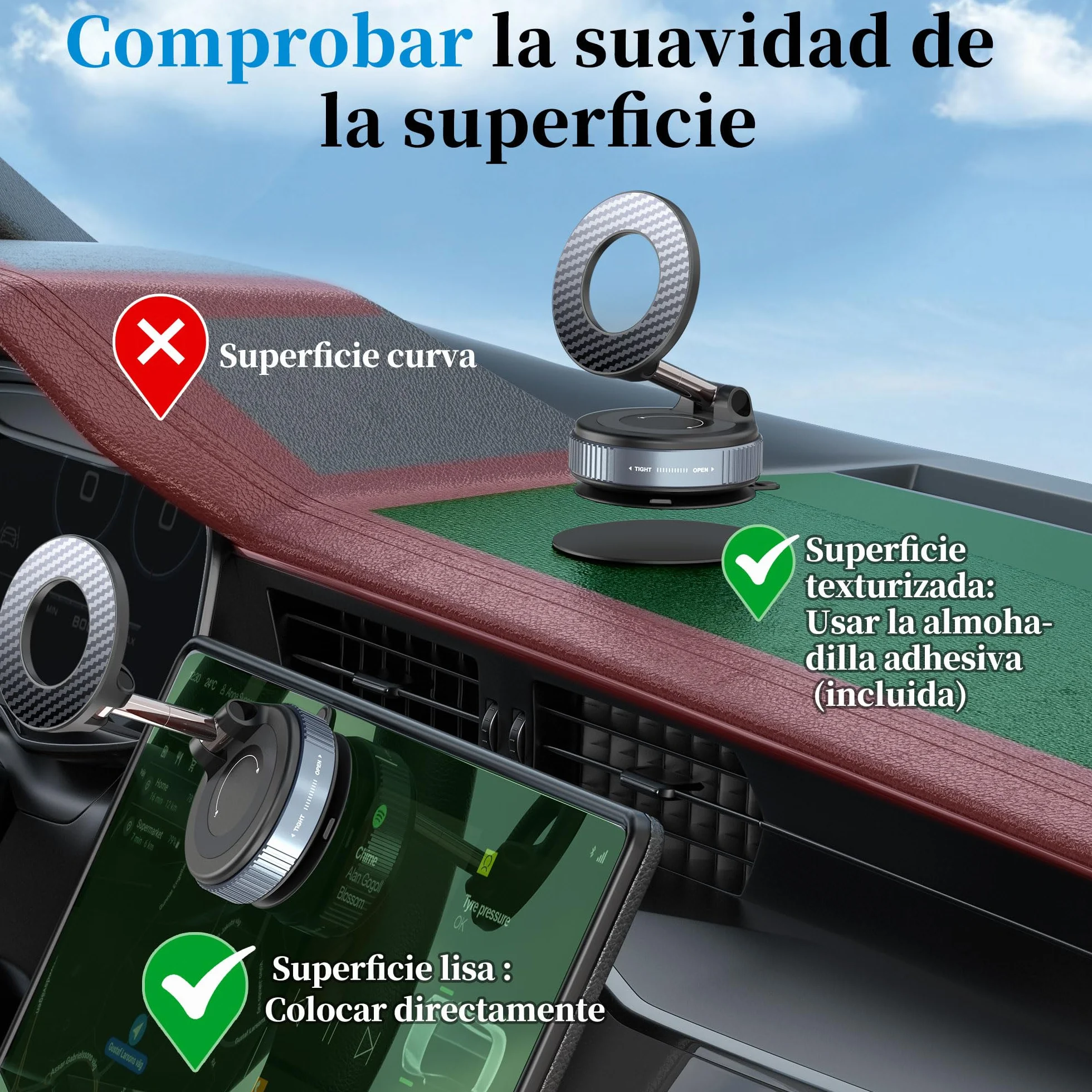 PlusAcc Soporte Móvil Coche Ventosa Magnético 360° Universal iPhone 12/13/14/15/16/17