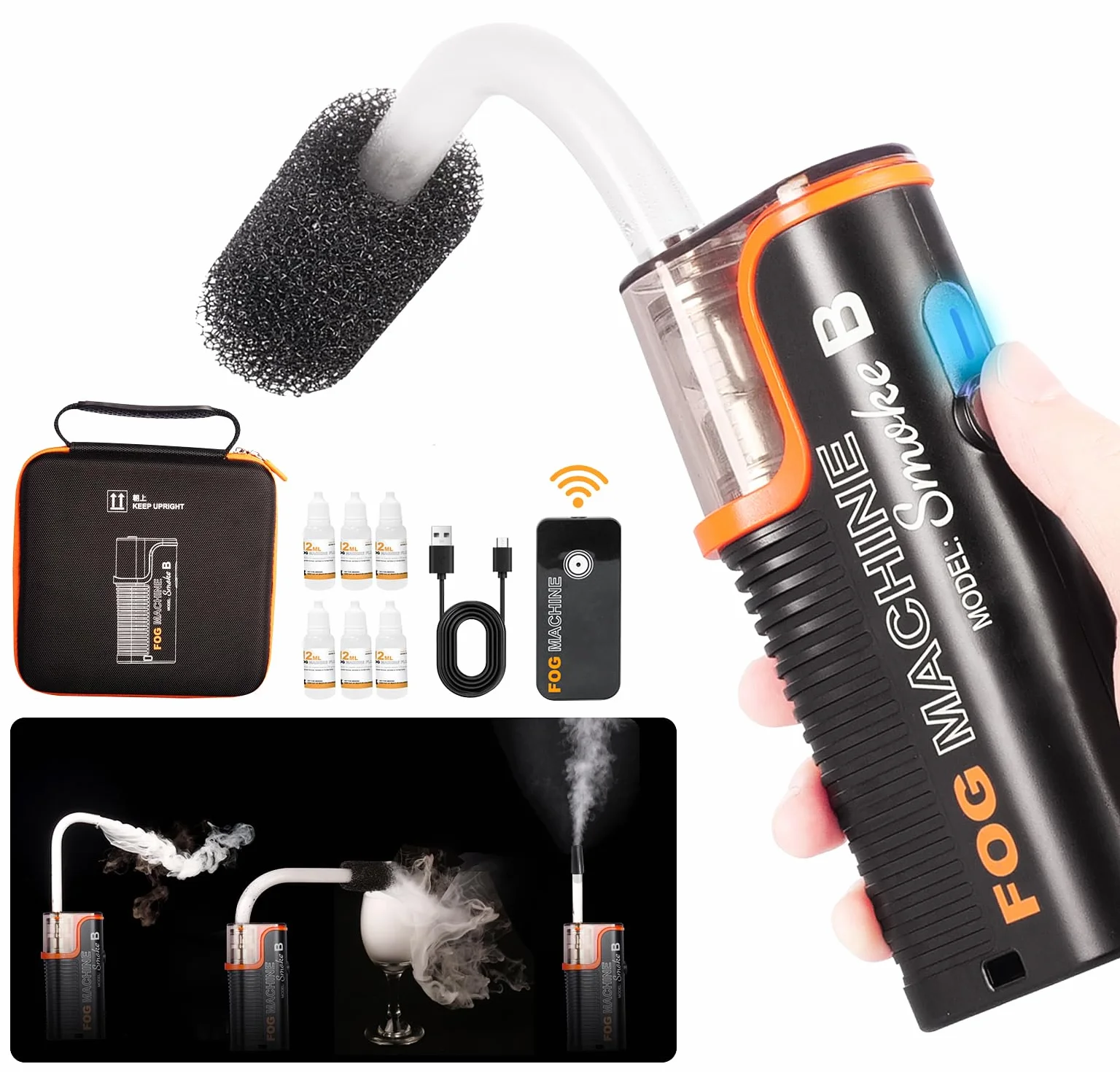 LENSGO Máquina de humo mini de 40 W, mando a distancia inalámbrico, batería, portátil, para fotografía, videografía, Halloween, boda, fiesta, humo B