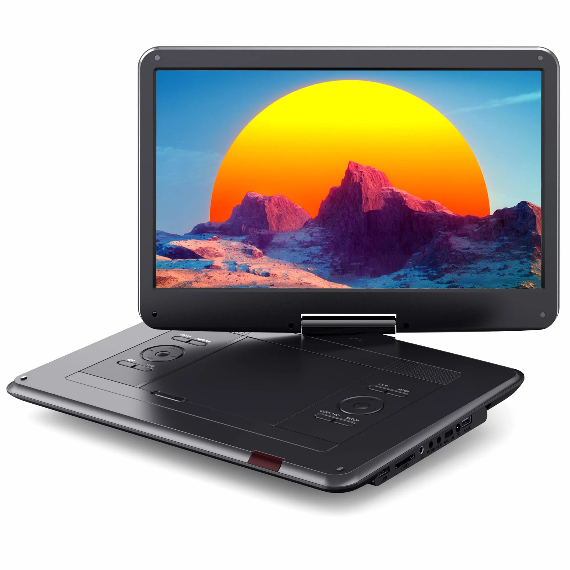 WOLFANG 17,5" Reproductor de DVD Portátil con 15,6" Pantalla HD, 5000mAh Batería, Sin Restricción de Región, Altavoces Estéreo Duales, Compatible con USB/SD/Sincronización de TV/Pantalla de Proyector