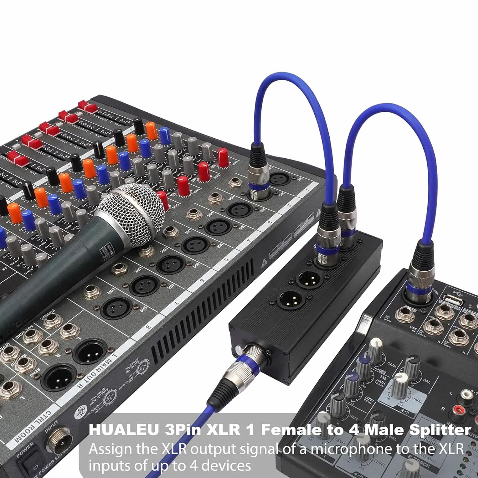 Topiky Caja Divisora ​​XLR de 3 Pines, 1 Hembra a 4 Macho, Conexión Paralela 1 en 4 Salidas, Convertidor Adaptador de Audio Balanceado para Mezclador de Micrófono, PA, Equ