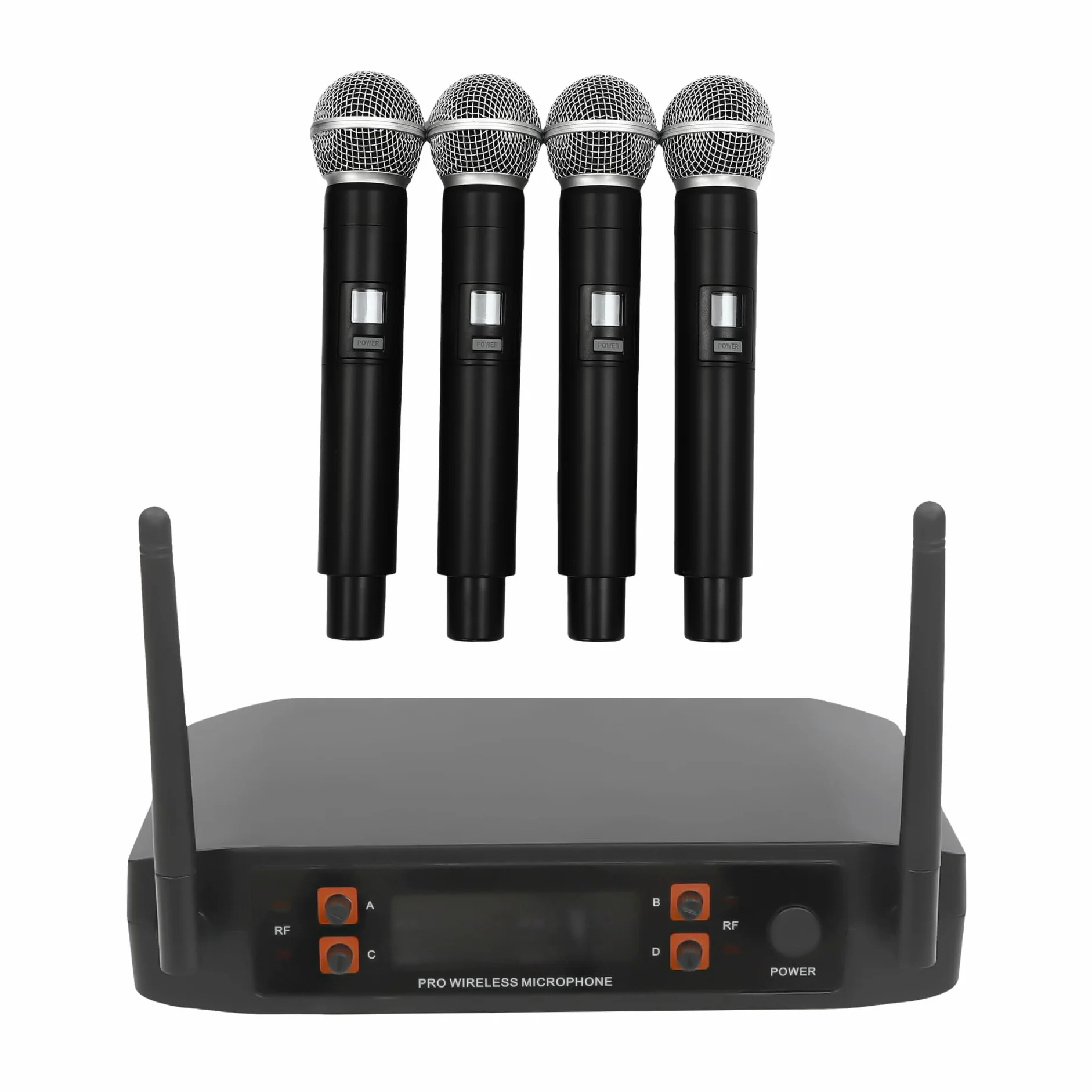 Set de micrófono inalámbrico de 4 Canales con micrófono, Receptor de Metal, para Karaoke, Fiesta, Iglesia, DJ, Boda, Clase, micrófono inalámbrico