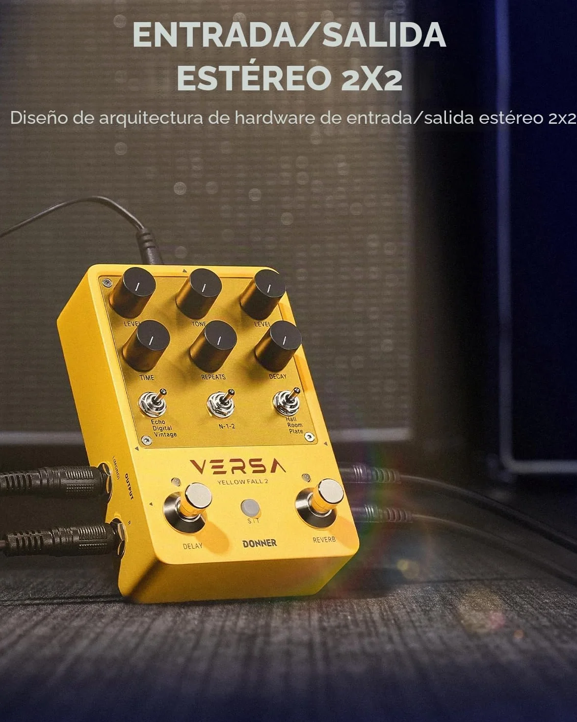 Donner Guitar Reverb & Delay Pedal - 2 in 1 with Tap Tempo, Preset Saving, Stereo in/out, Digital 3 x 3 Multi-Mode Effects Electric Guitar Pedal, True Bypass (Yellow Fall II)