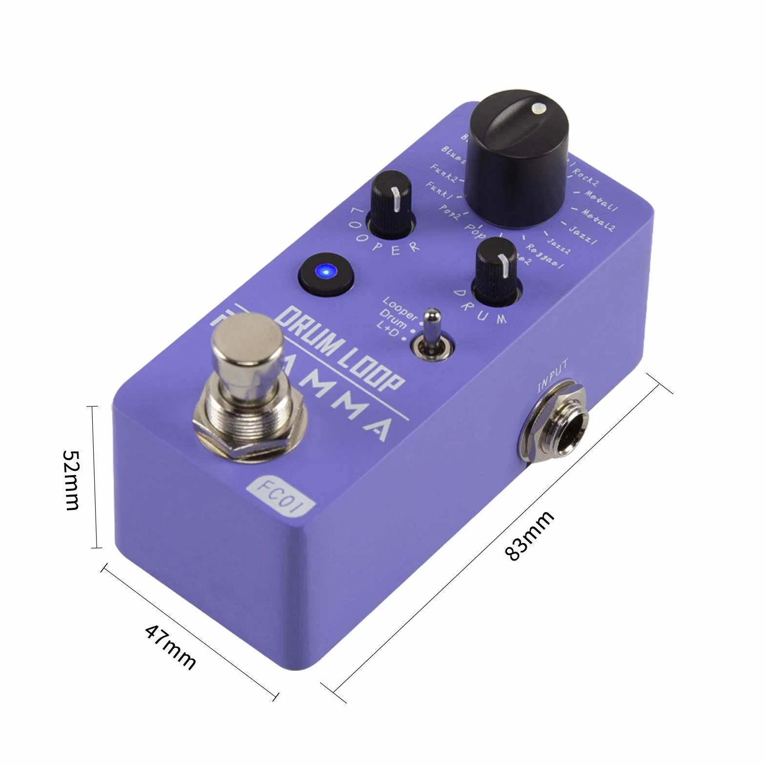 FLAMMA FC01 Looper - Máquina de tambor 2 en 1, pedales de guitarra Looper de batería, 20 minutos de tiempo de bucle con 16 ranuras de tambor, tempo de grifo, mini pedal de efectos de guitarra de 44.1