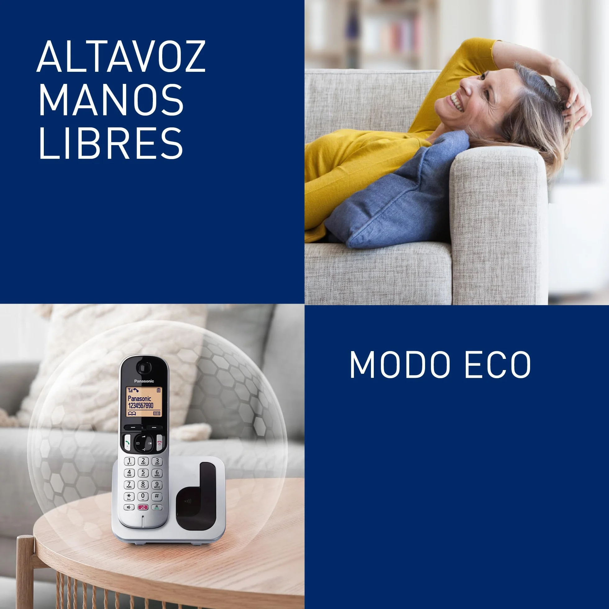 Panasonic KX-TGC252SPS Teléfono Inalámbrico Digital, Base y 2 Auriculares, Identificador de Llamadas, Altavoz, Modo Ecológico, Pantalla LCD, Plateado