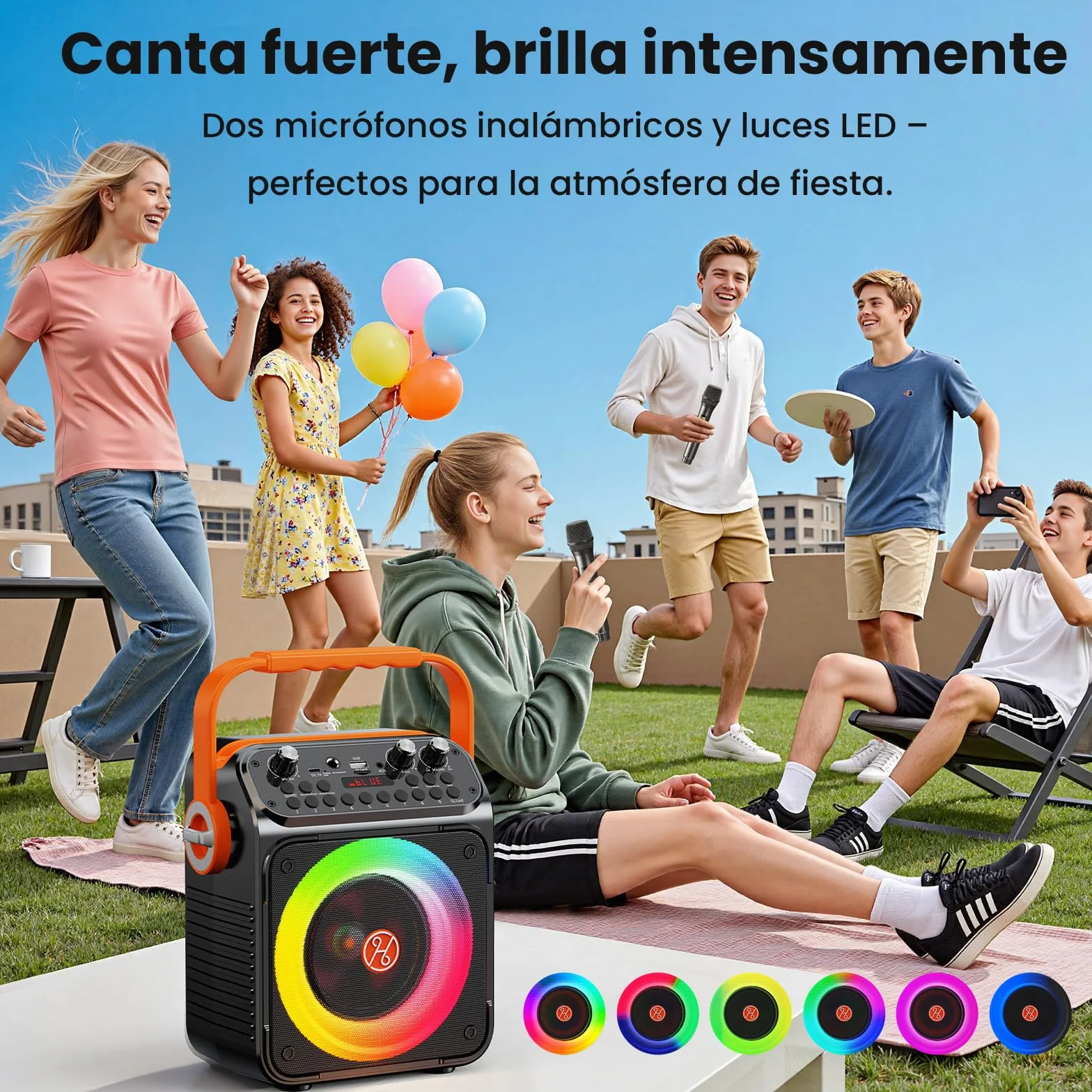 HWWR Karaoke 2 Microfonos Inalambricos, Karaoke Profesional para Adultos Y Niños Altavoz Bluetooth con Preamplificador De Micrófono, Portátil Bluetooth Fiesta Altavoz Karaoke-Regalo
