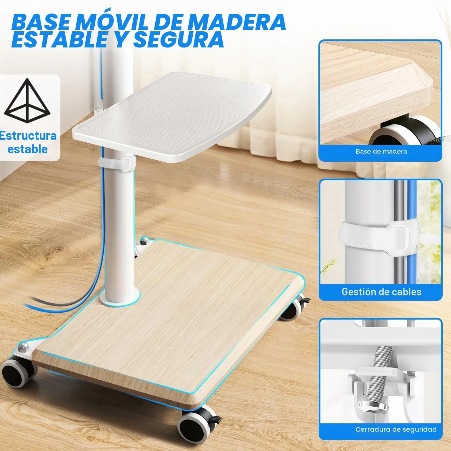 5Rcom Soporte TV Ruedas y Base de Madera para Pantallas de 32 a 70 Pulgadas, Soportes TV con Ruedas, Placa Giratoria y Altura Ajustable MAX VESA 400x400mm (Bianco Puro)