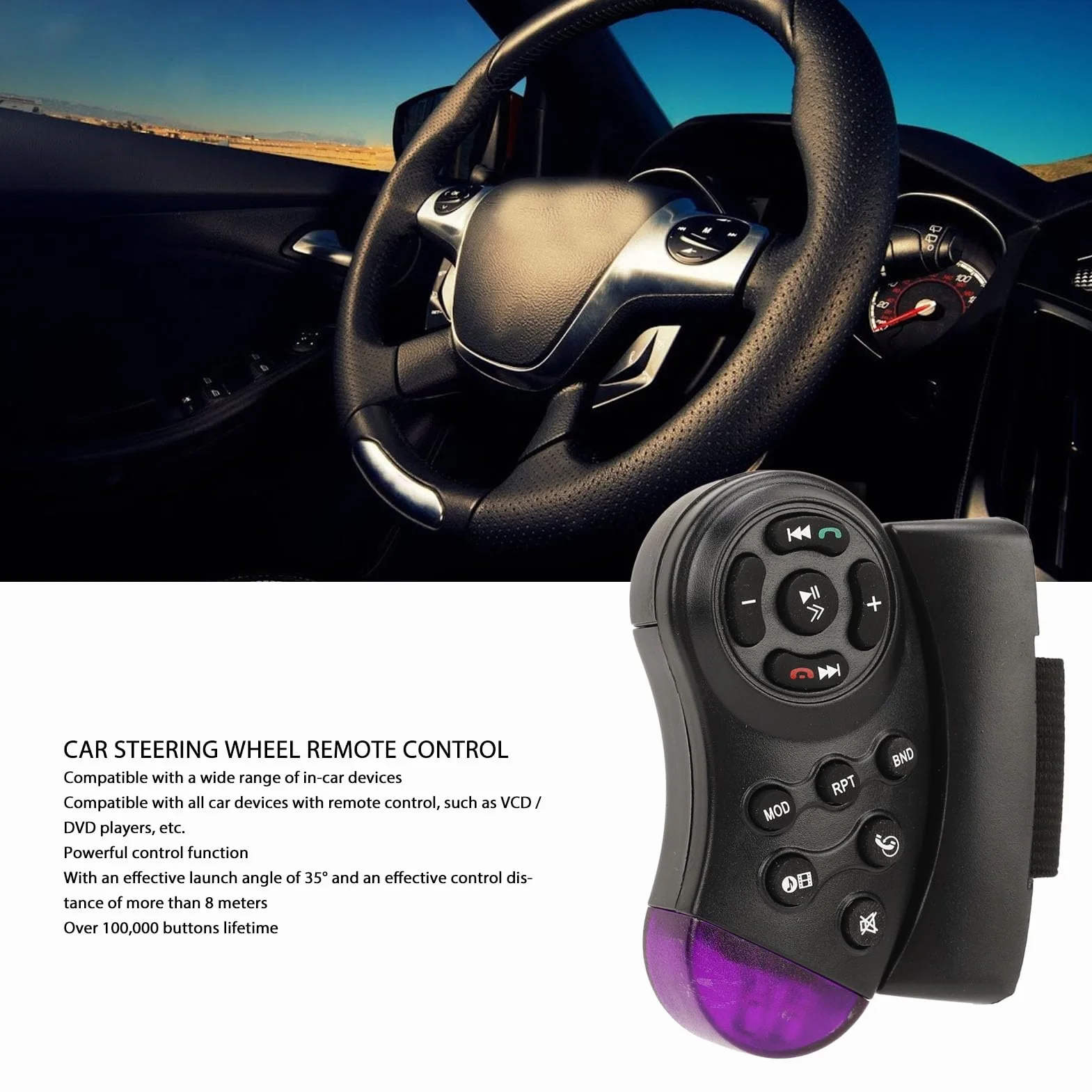 Controlador del Volante 2 DIN 8 m Alcance Coche MP5 Control Remoto