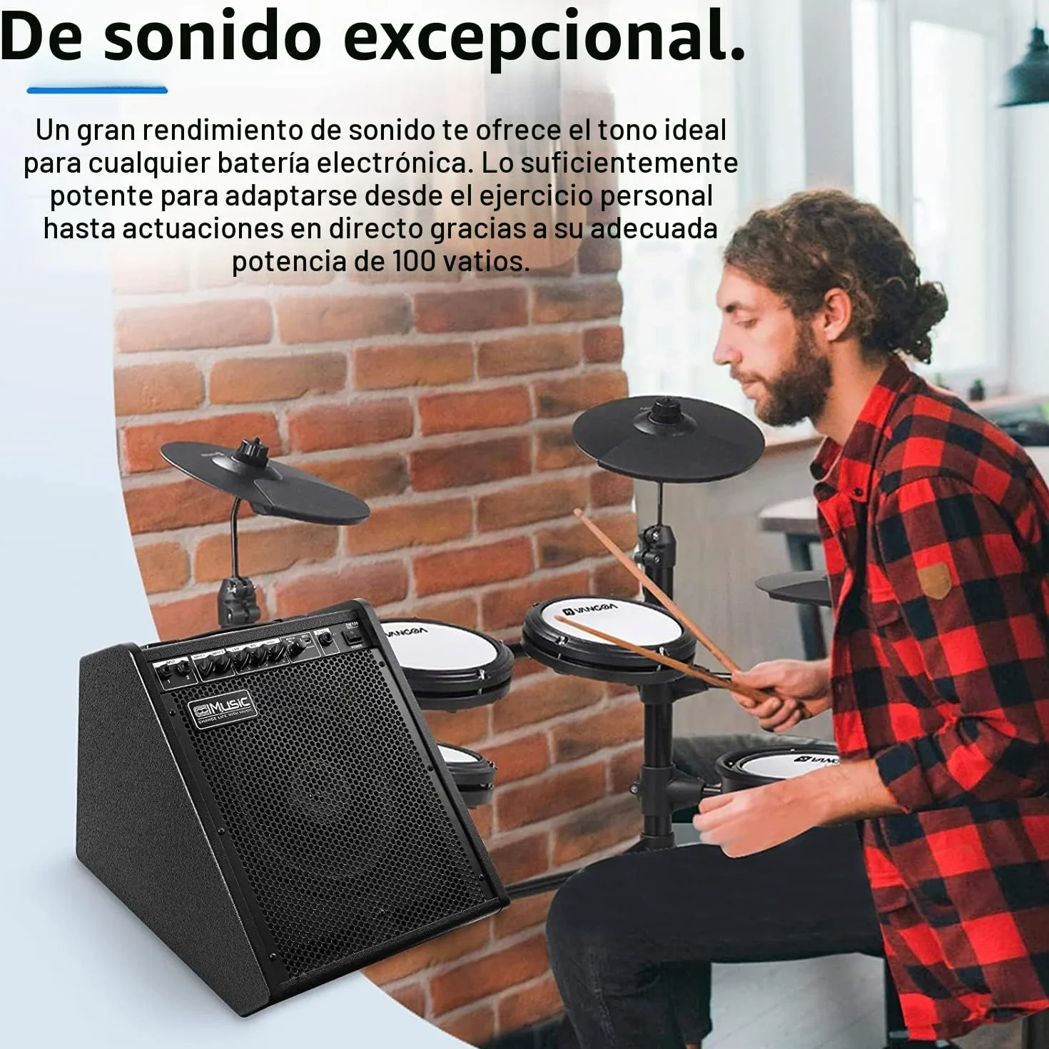 Coolmusic 100W Bluetooth Amplificador de Monitor Personal Amplificador de Tambor eléctrico Altavoz, Teclado y Altavoz de Guitarra acústica