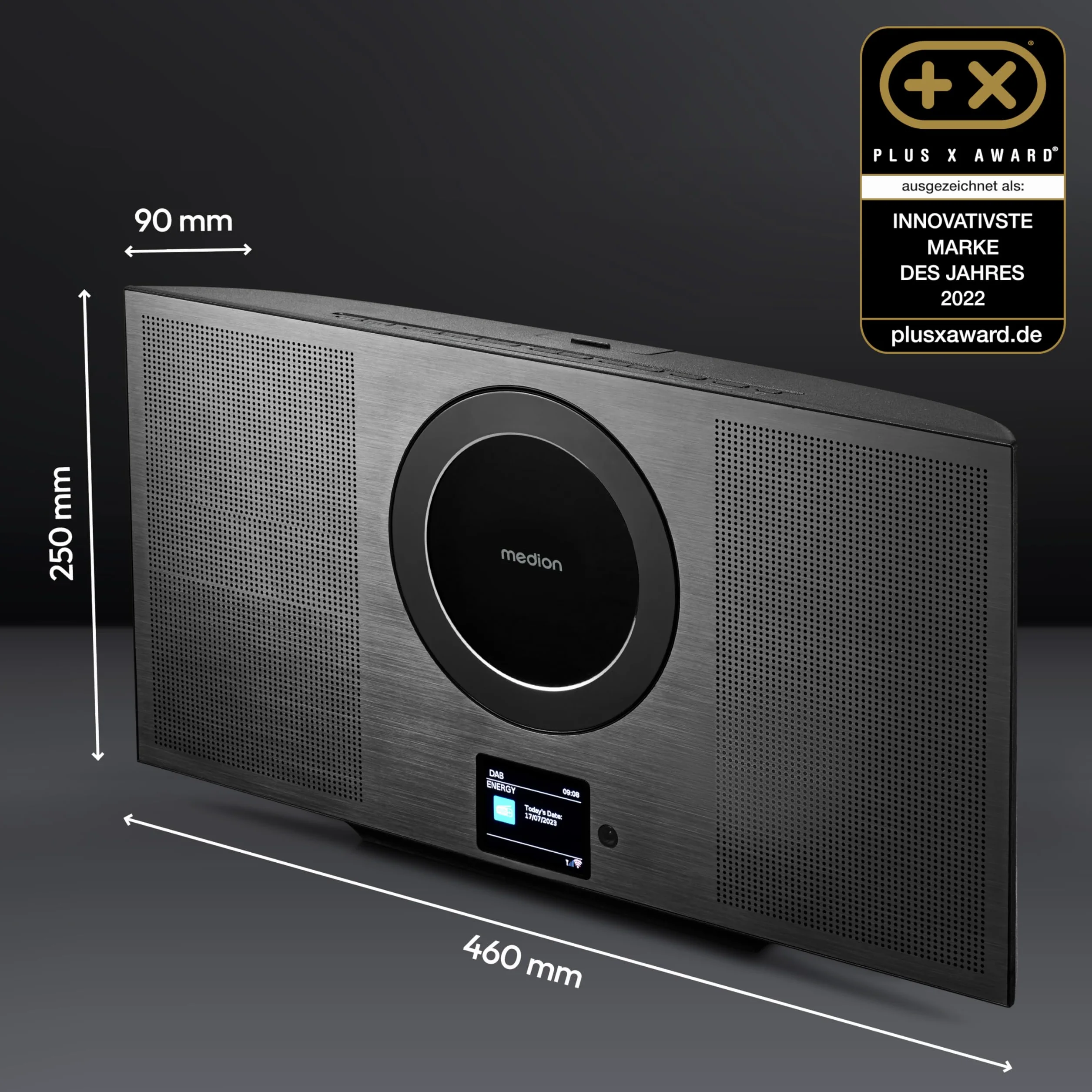 MEDION P66348 Sistema estéreo con Reproductor de CD (Radio por Internet, Dab+, Spotify Connect, Mini Sistema Compacto Vertical, Radio PLL FM, MP3, USB, Bluetooth, WLAN)