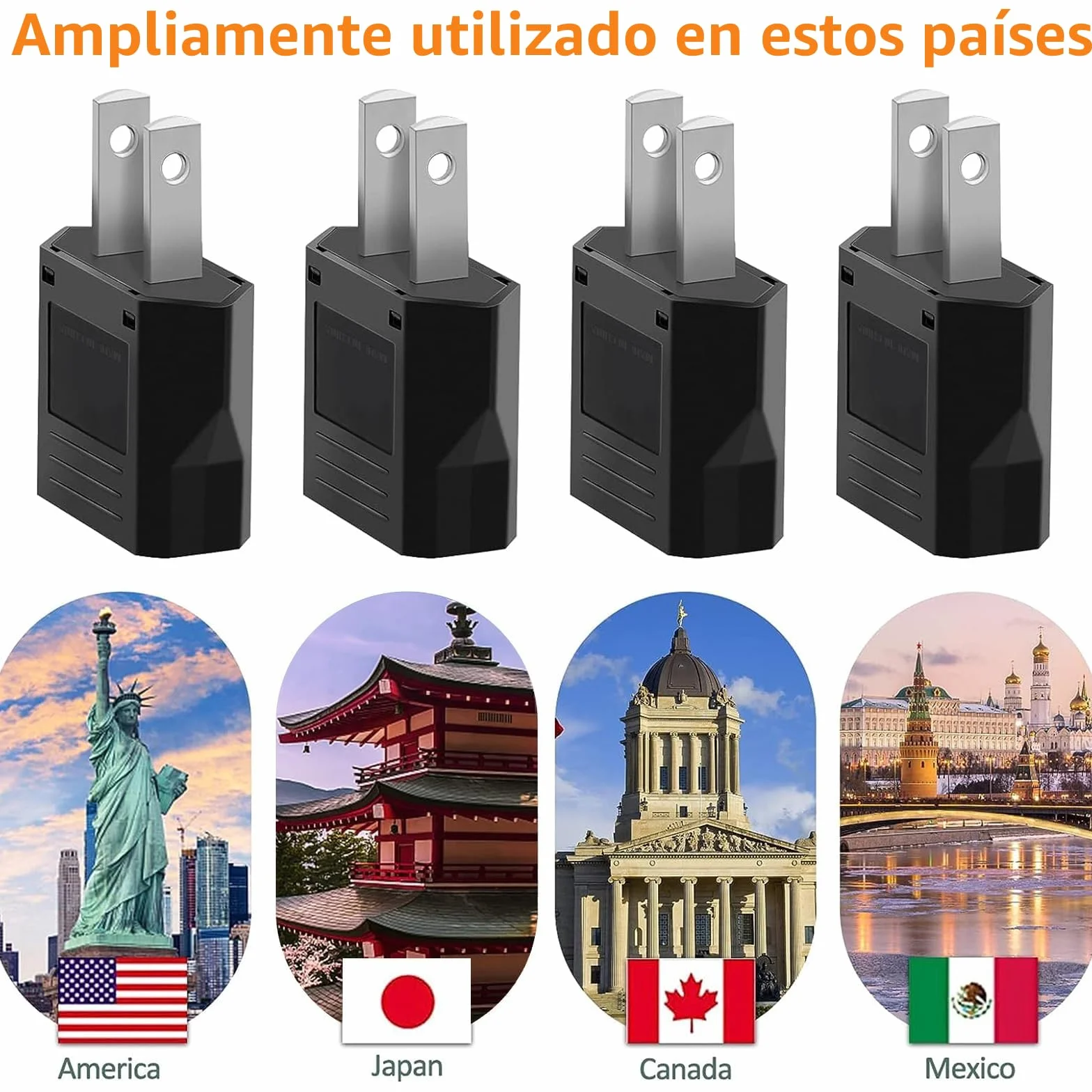 Adaptador Enchufe Europeo a Americano Tipo C/E/F/L/N a Tipo A 4 Piezas Negro para Viajeros USA Japón México Canadá