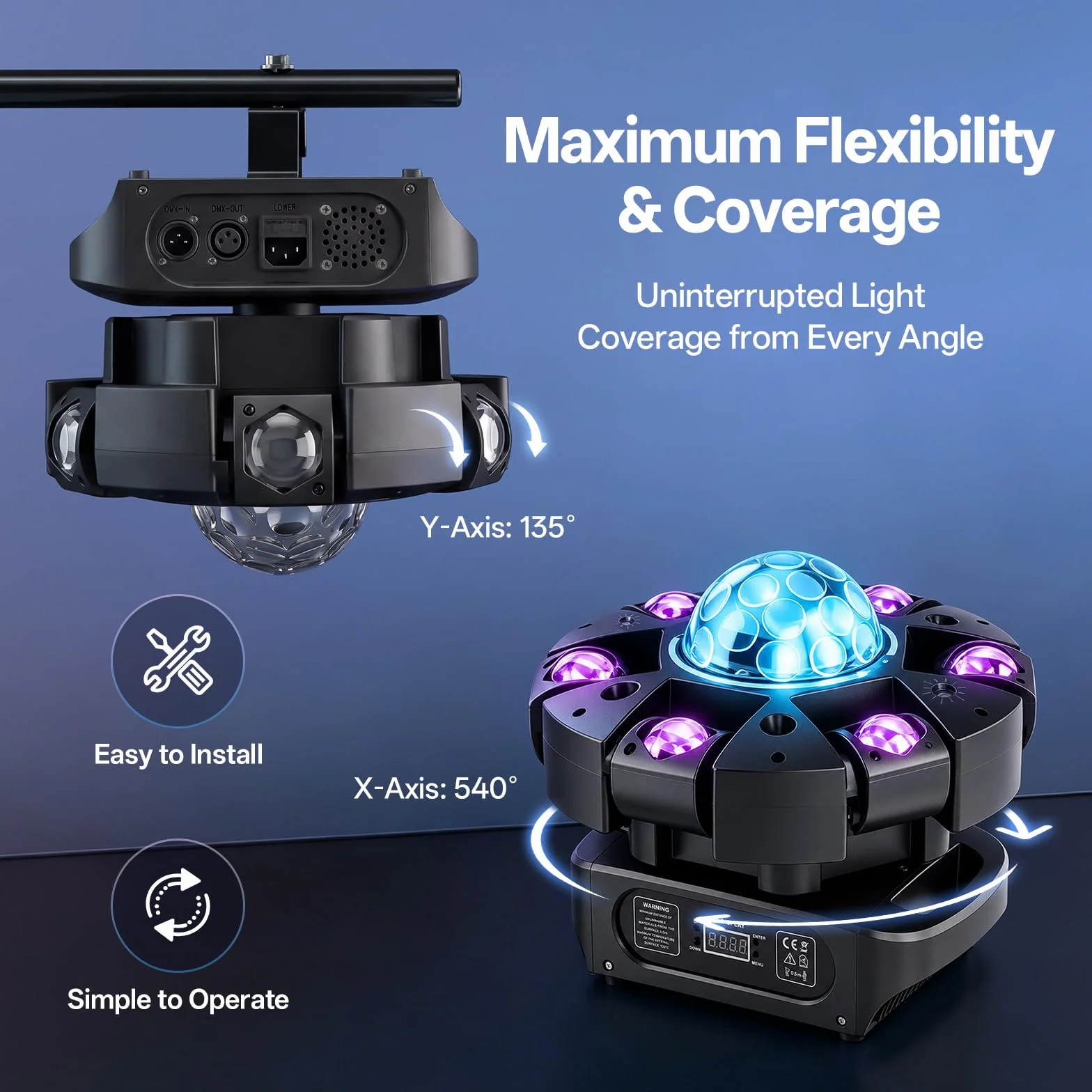 Cabeza Movil LED 150W con Mando a Distancia, 25CH Luz Discoteca RGBW Beam Focos Movil de iluminación para Fiestas DJ, Bares, Clubes