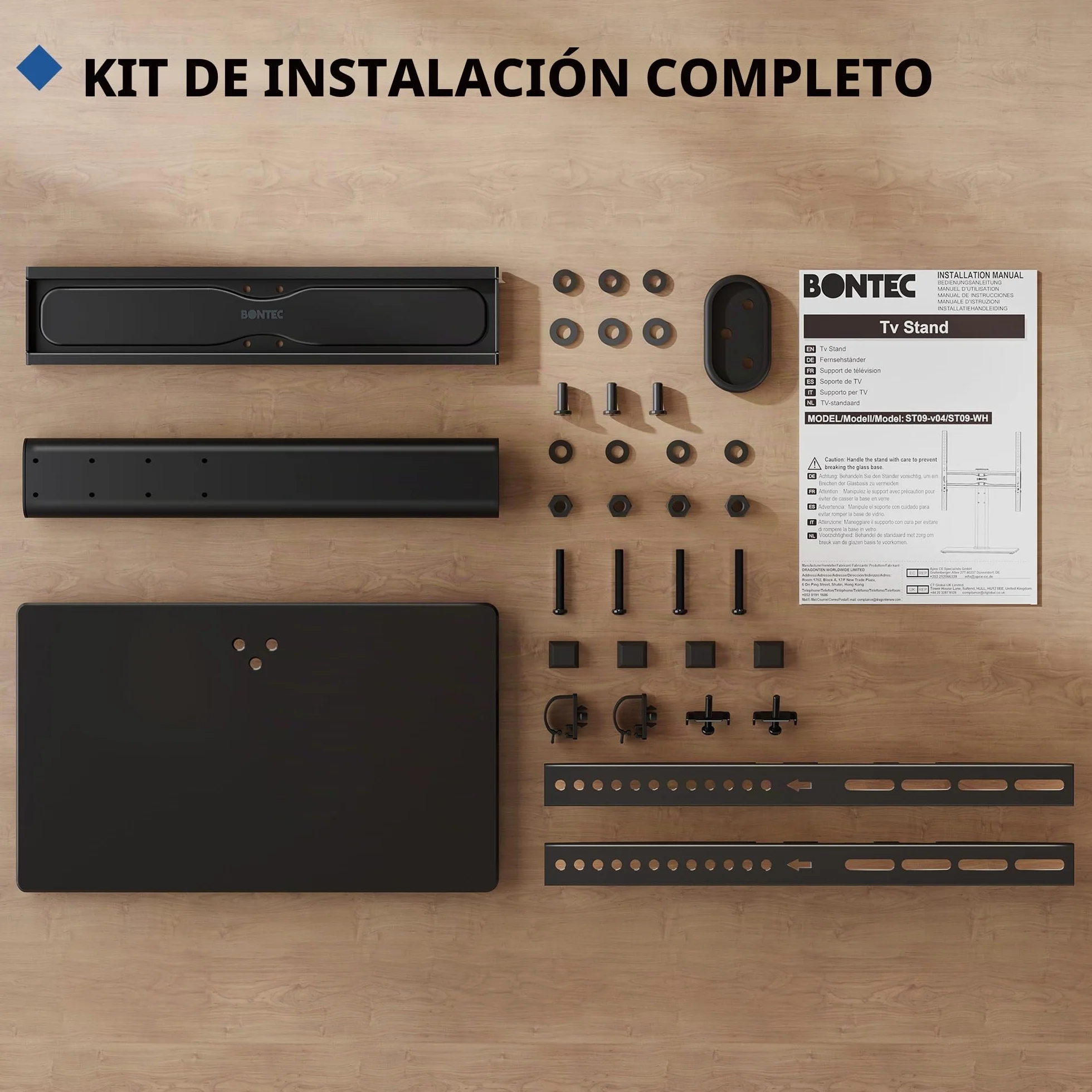 BONTEC Soporte TV Universal, Soporte de Pie para TV Mesa Elevador TV de 24-60 Pulgadas LED/LCD/Plasma/Curva/Plana, Altura Ajustable Plano y Curvo hasta 45 kg, Máx VESA 400x400 mm