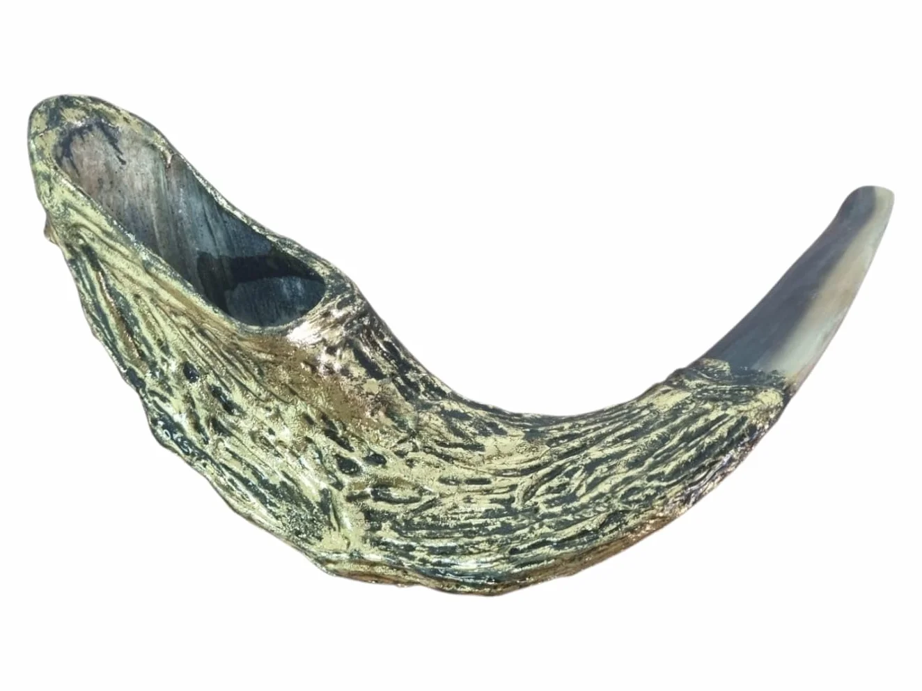 Shofar Jerusalén Old City - Cuerno de carnero shofar chapado en oro + soporte gratis