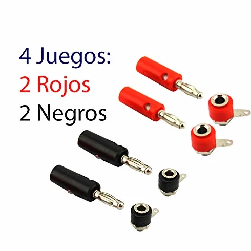 4 Juegos Conectores Banana 4 Conector Macho y 4 Hembra 4mm Rojo y Negro.