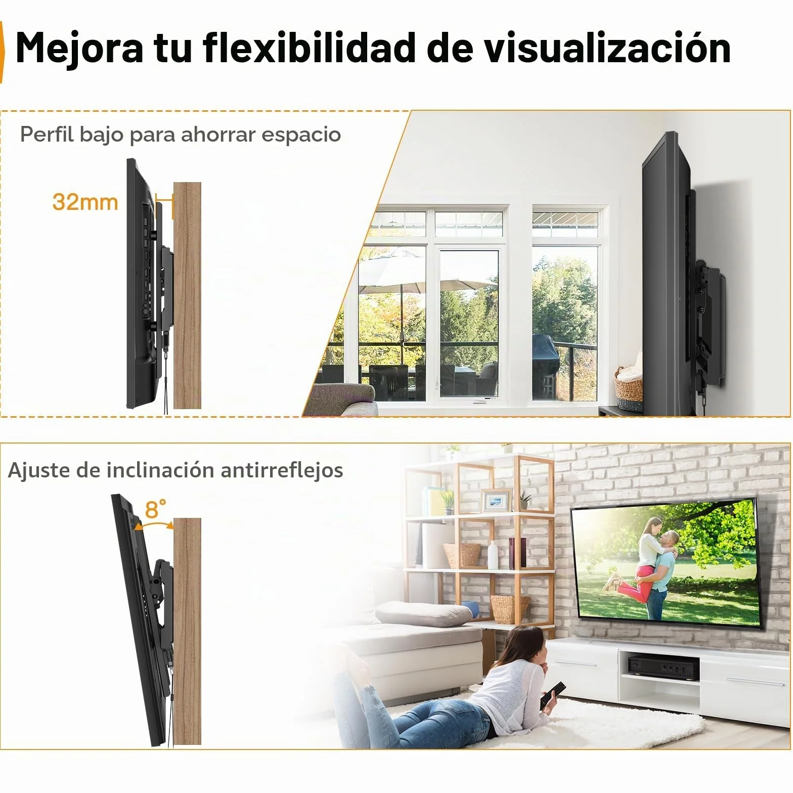 Perlegear Soporte de Pared para TV 26-65 Pulgadas, Inclinable, 45 kg, VESA 400x400 mm