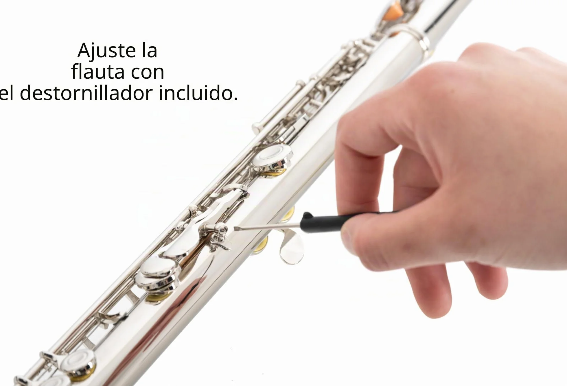 Flauta Traversa Classic Cantabile FL-100, ideal para principiantes, alpaca niquelada, llaves cerradas, mecanismo en E, sol adelantado, afinación en C, incluye estuche y accesorios, color plateado.