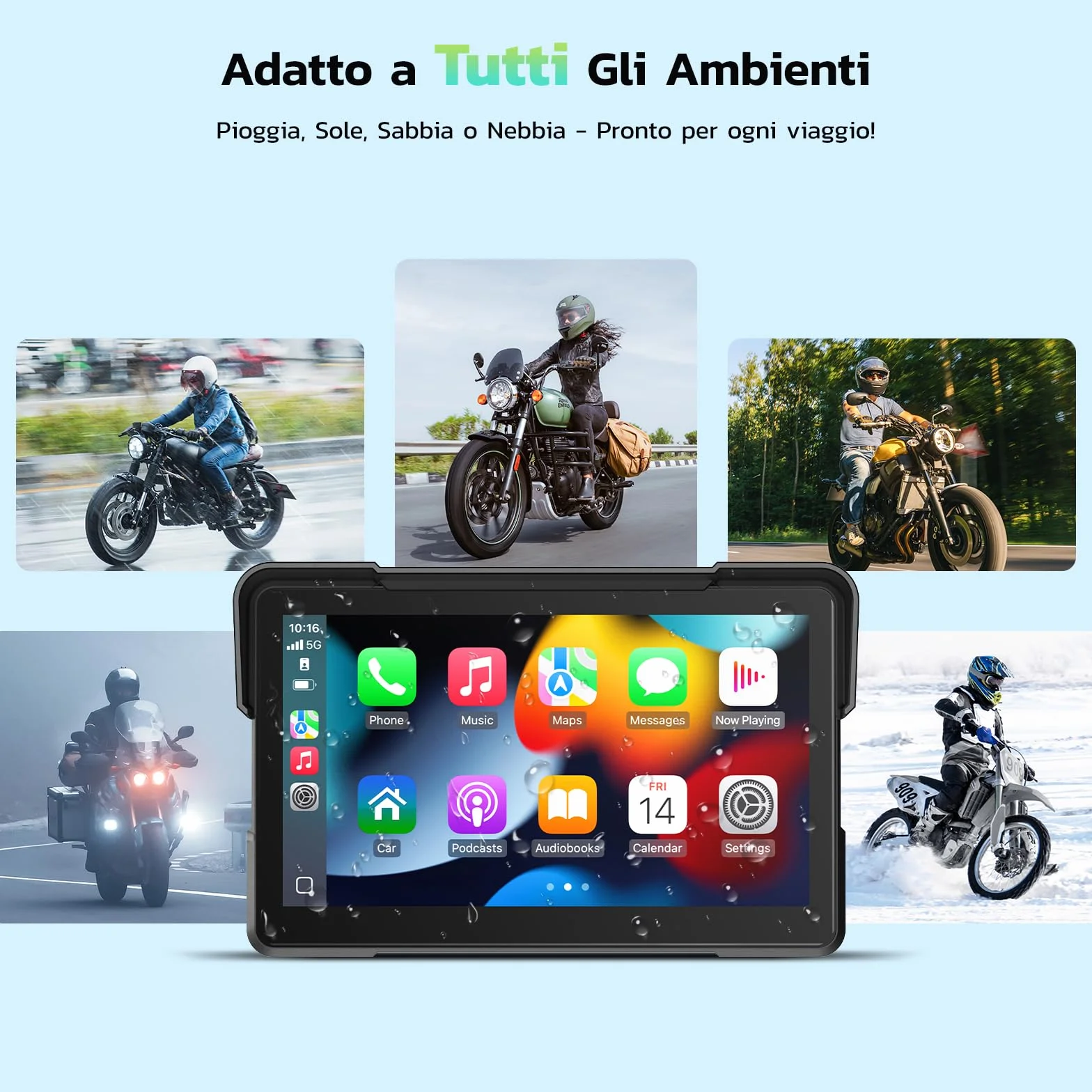 LAMTTO CarPlay Pantalla para Motocicleta 7 Pulgadas IPx7 Impermeable Inalámbrico Bluetooth GPS