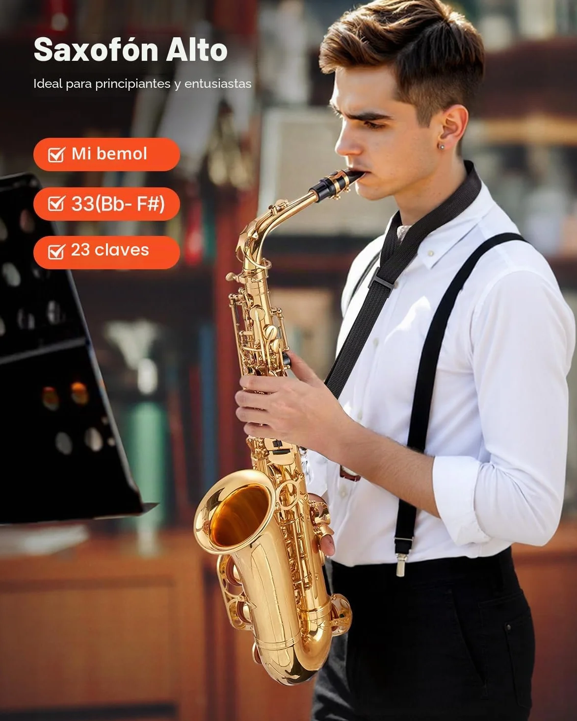 VEVOR Saxofón Alto en Mi Bemol, Juego de Saxofón Bend con Estuche, Boquilla, Correas, Paño de Limpieza, Guantes, Grasa, Correa para el Cuello, 23 Llaves para Músicos de Todos Los Niveles, Dorado