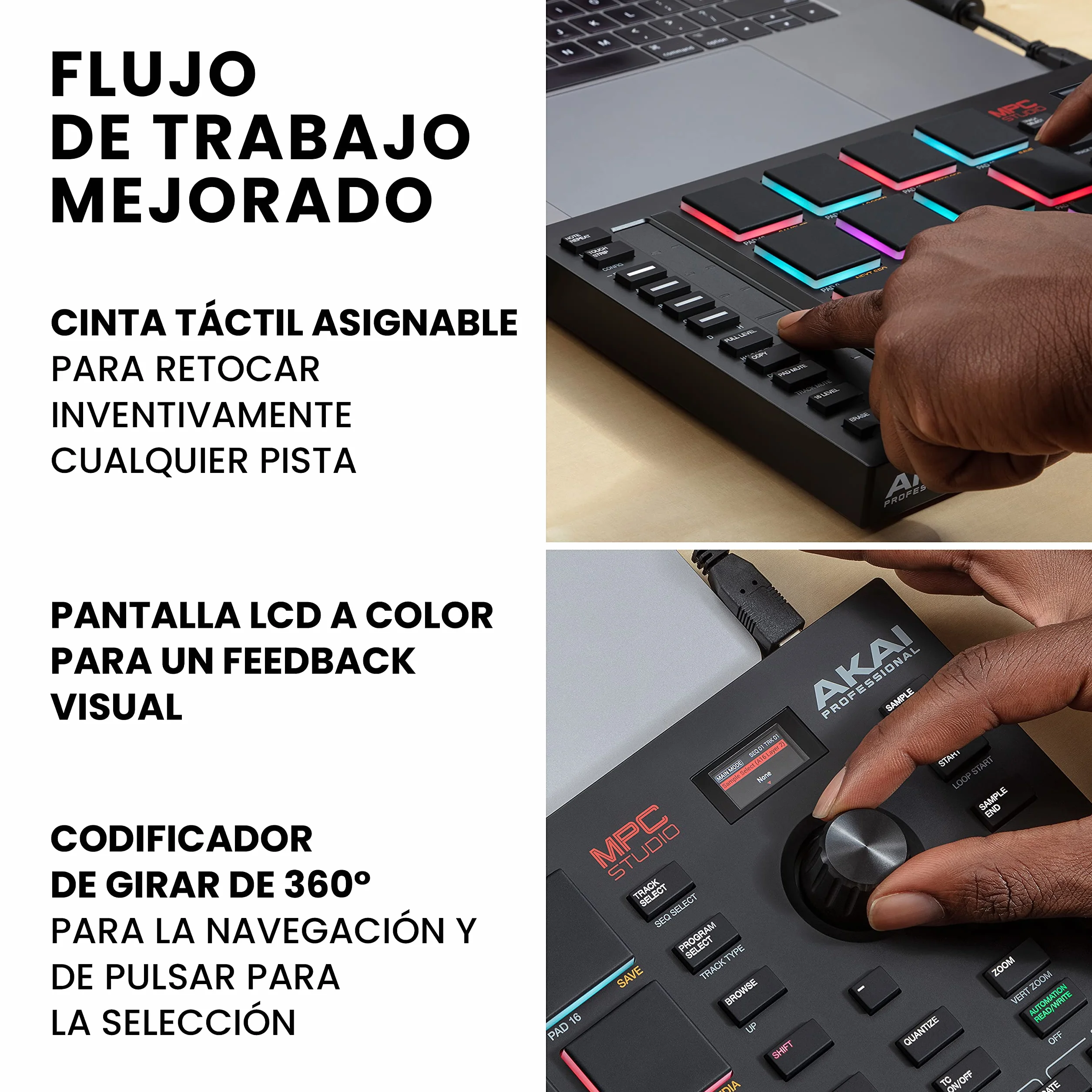 Akai Professional MPC Studio - Controlador MIDI Beat Maker con 16 pads RGB sensibles a la velocidad, software MPC, Touch Strip asignable y pantalla LCD