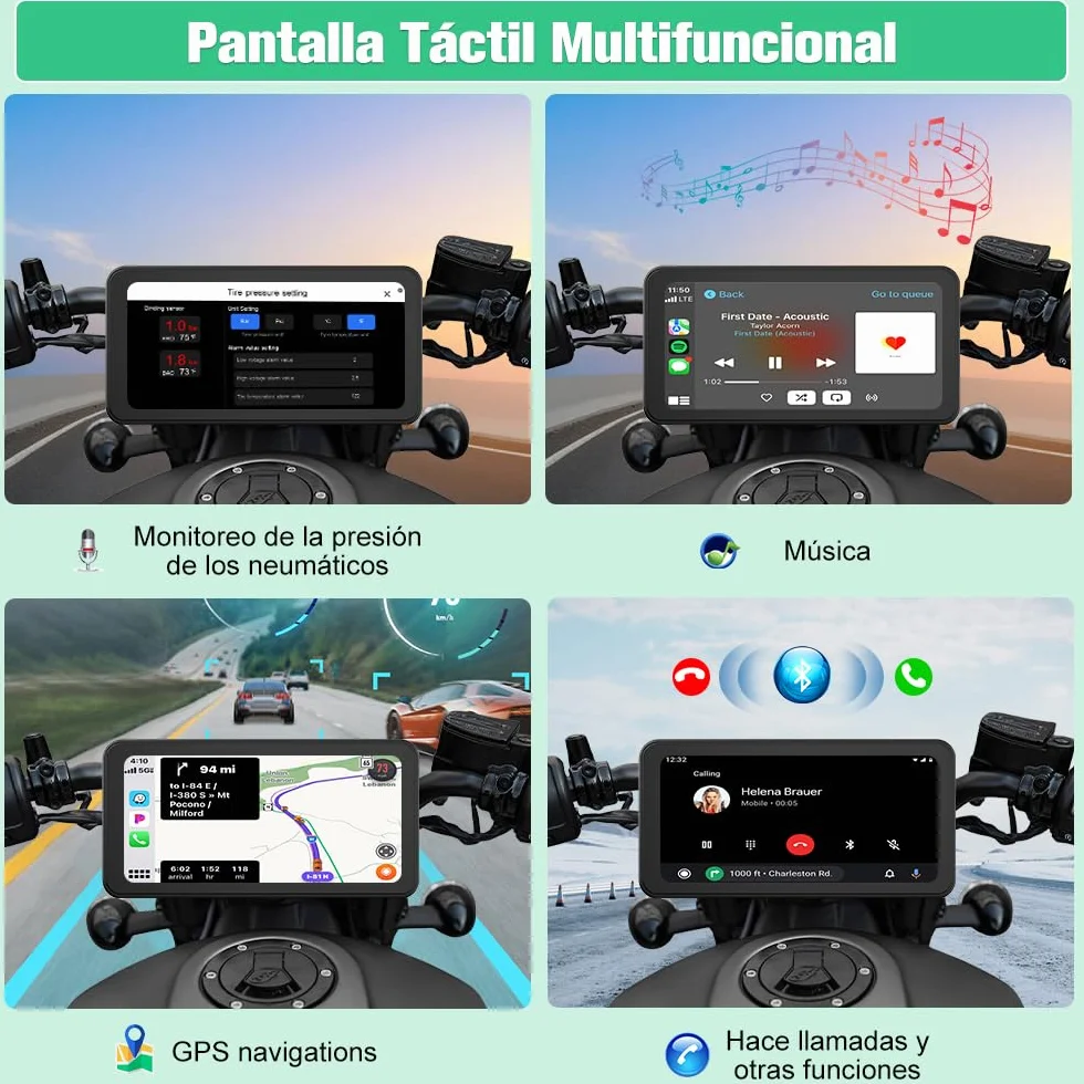 AWESAFE 6.25" GPS Moto Pantalla con Advertencia de Presión de Neumáticos/Cámara Frontal/Bluetooth/GPS/Siri/Asistente de Go0gle/Resistente Al Agua IPX8,Pantalla Moto Carplay y Android Auto Inalámbrico