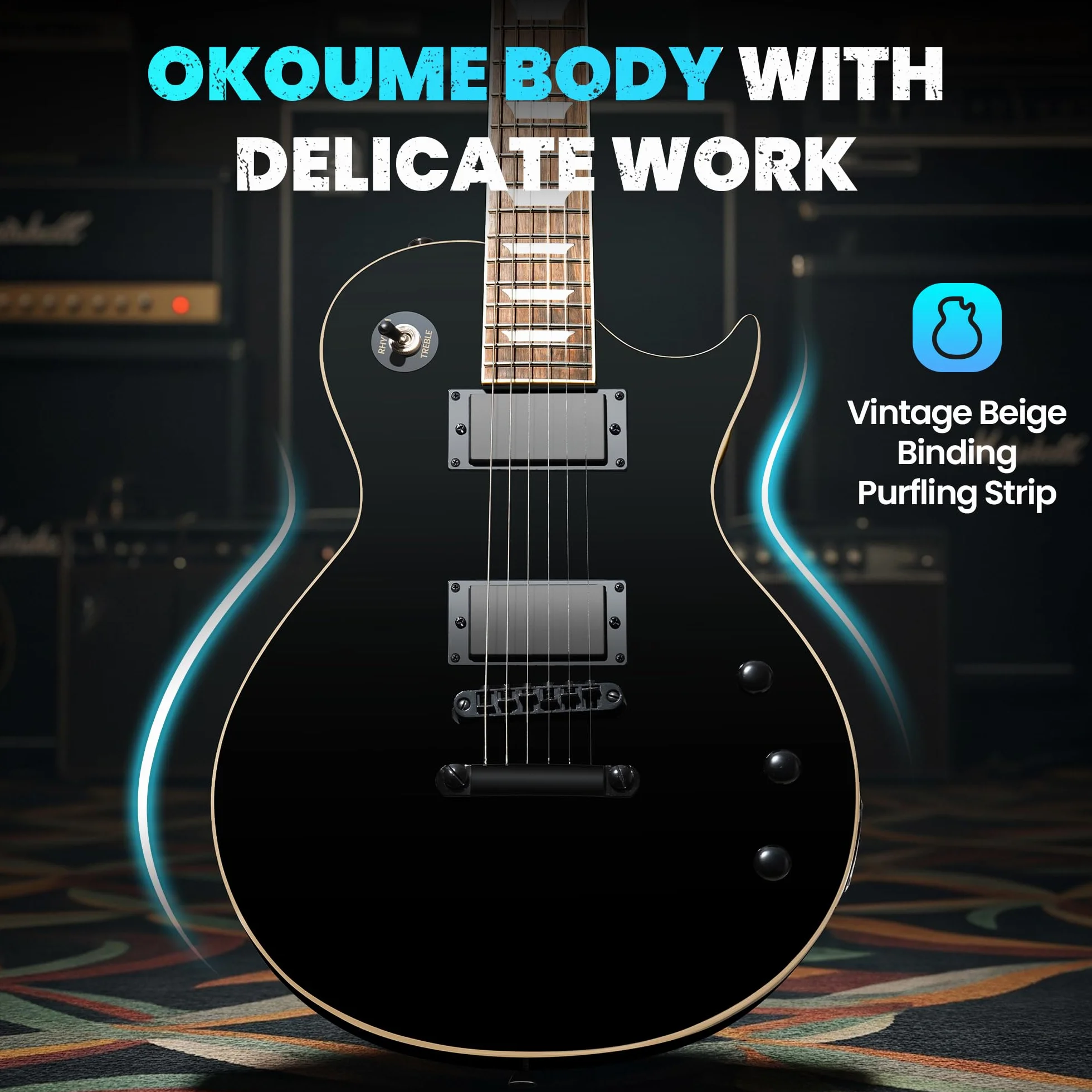 CAHAYA Guitarra Eléctrica LP 39": Kit para Principiantes, Cuerpo de Okoumé, Mástil de Arce, 2 Pastillas Humbucker, con Funda, Correa y Cable, Negro