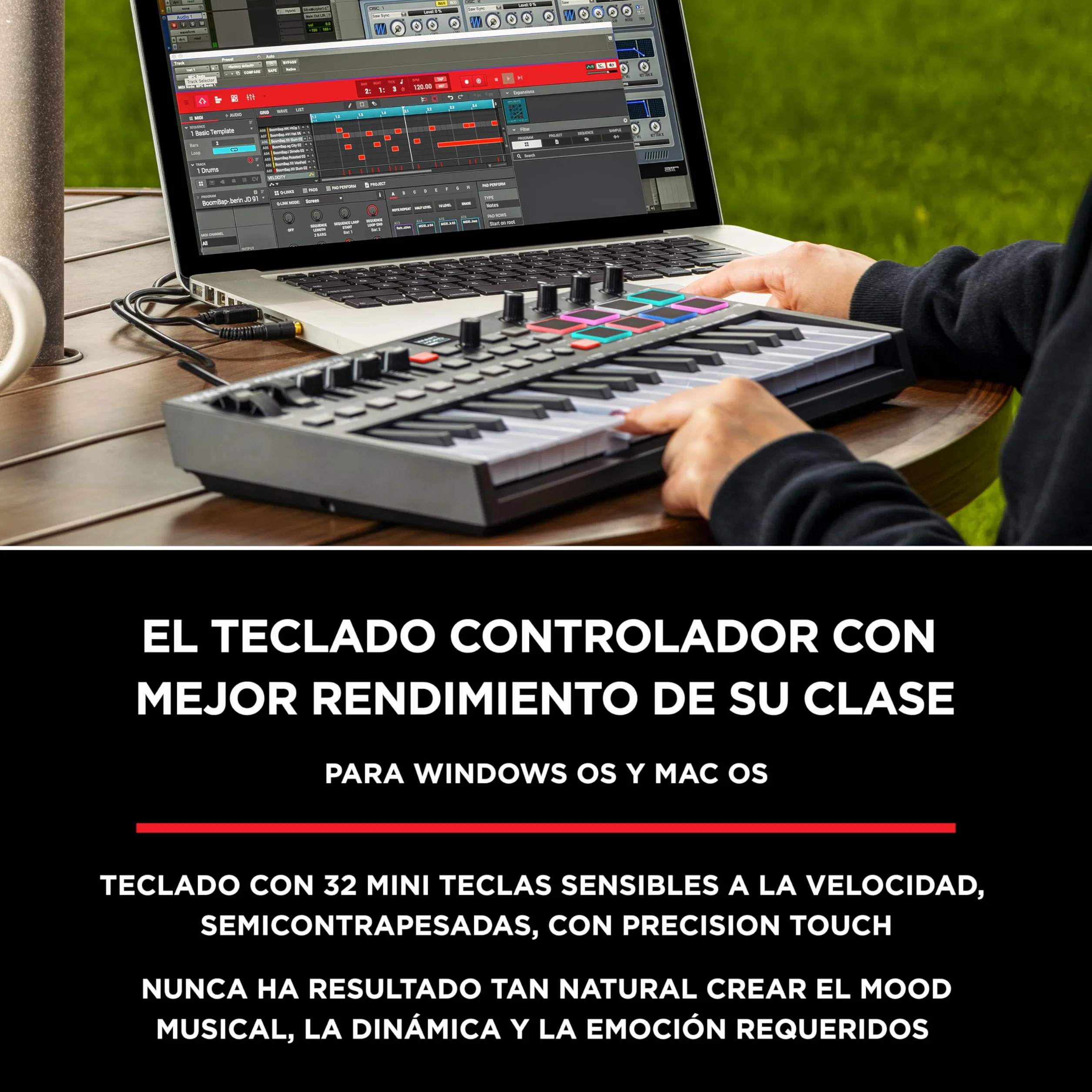 M-AUDIO Oxygen Pro Mini 32-Key USB MIDI Keyboard Controller para MacOS y WinOS, con Beat Pads, asignables perillas y faders, y Native Instruments Sound Pack (NKS Integración)