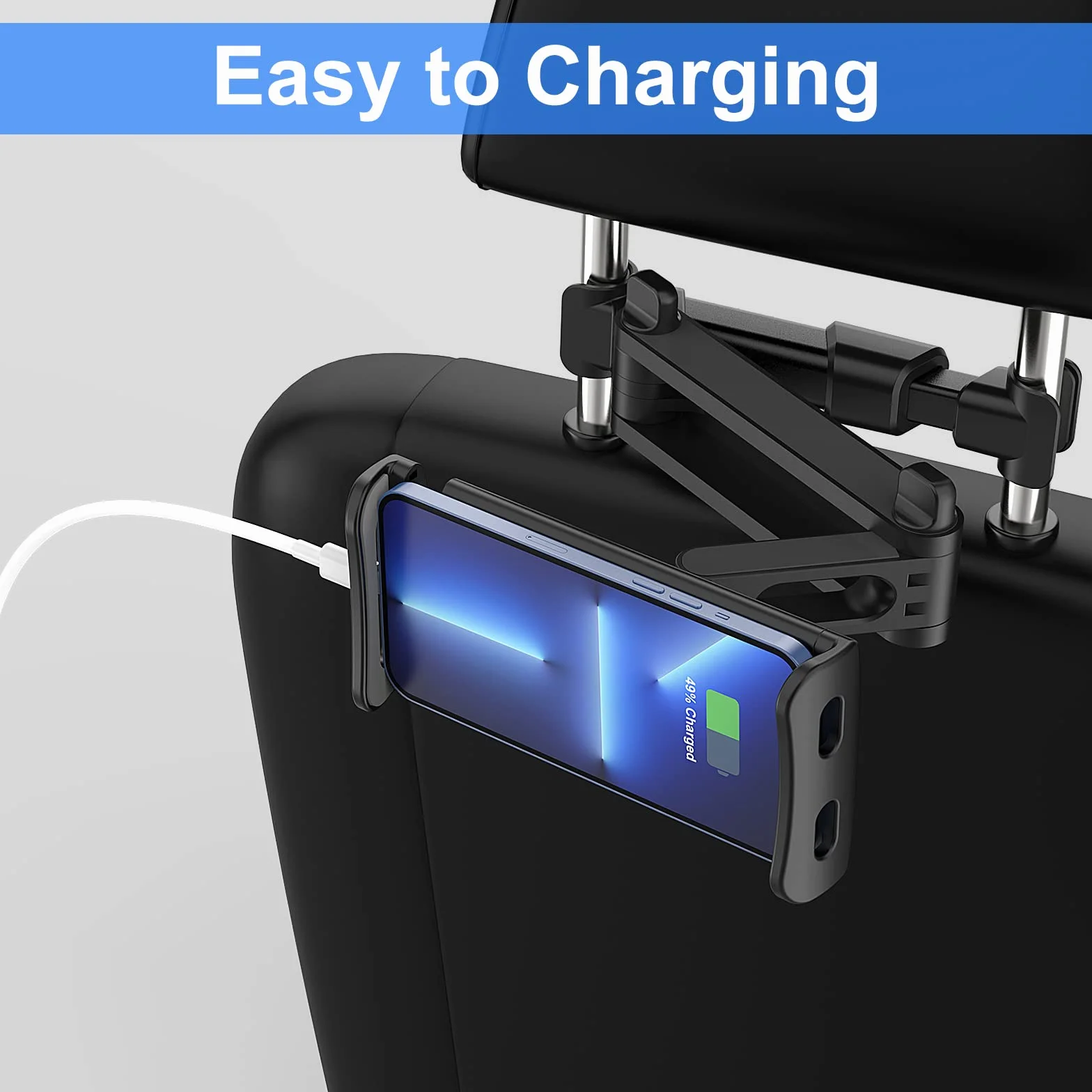 Soporte para reposacabezas de Coche Giratorio 360°, Soporte de Asiento Trasero Ajustable para Tablet y teléfono móvil, iPad Air Mini(Negro)