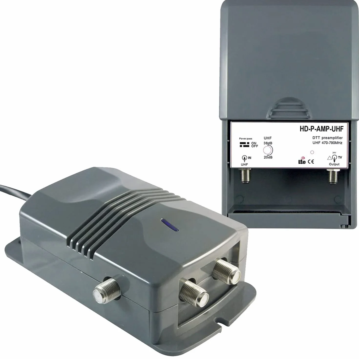 LEYF Amplificador + Alimentación 2 salidas TV para antena terrestre TNT/preamplificador HDTV amplificador para TDT HD Señal/Ganancia Ajustable 15-38dB