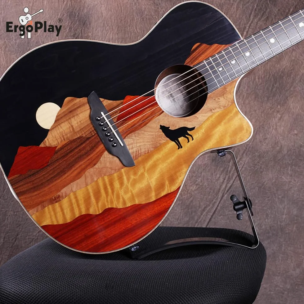 soporte para guitarra Michael Tröster – ayuda ergonómica para tocar guitarra clásica – regulable en altura e inclinación – con ventosas y láminas protectoras - para jugadores altos - negro