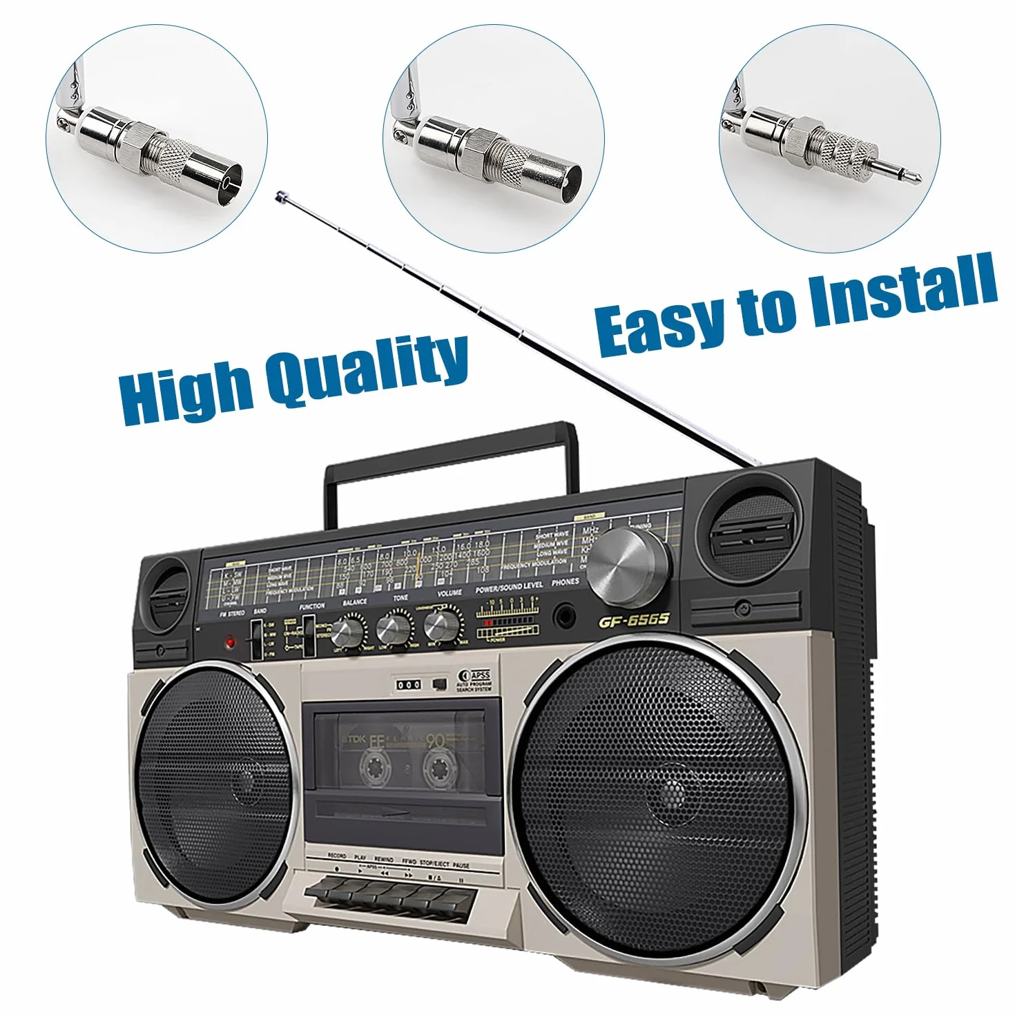 VooGenzek 2 Piezas Antena Telescópica FM Interior DAB Radio Aerial 100cm 7-Seccion 75 Ohmios con 3 Adaptadores Compatible con Denon