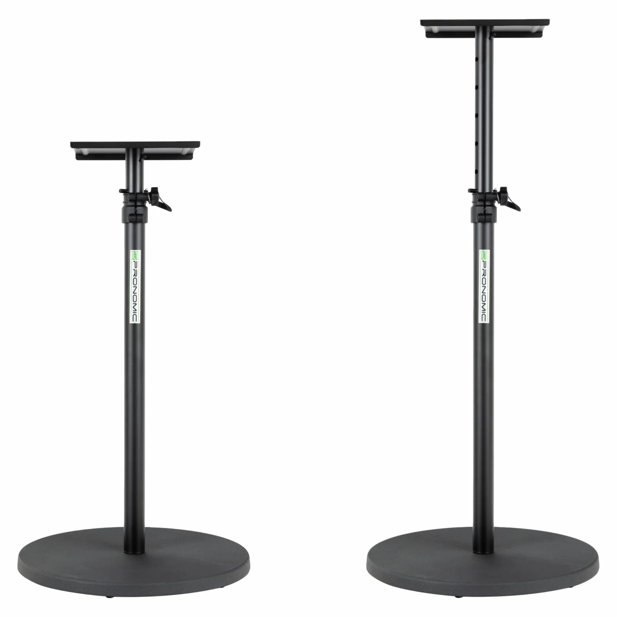 Pronomic SLS-128 BK Soporte para Monitor de Estudio Par - 2 Soportes Ajustables (75-123.5 cm) con Base Redonda Estable y Superficie de Apoyo 23x23 cm para Altavoces de Estudio.