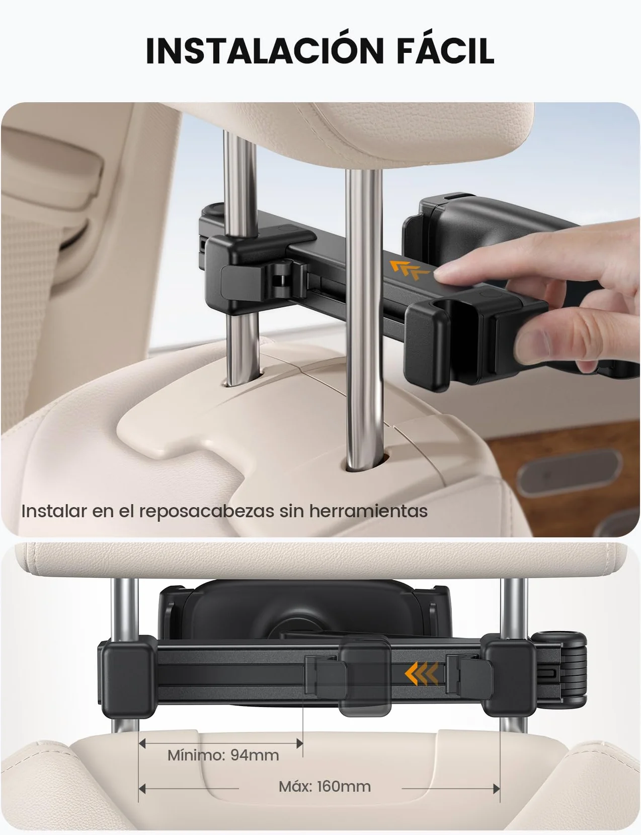 Lamicall Soporte Tablet Reposacabezas Coche - [con Cerradura] [Brazo de Extensión Biaxial Mejorado] 360°Rotación, Soporte Coche para iPad Pro, Air, Mini, Switch y Otros 4,7 a 13" Móvil y Tablet