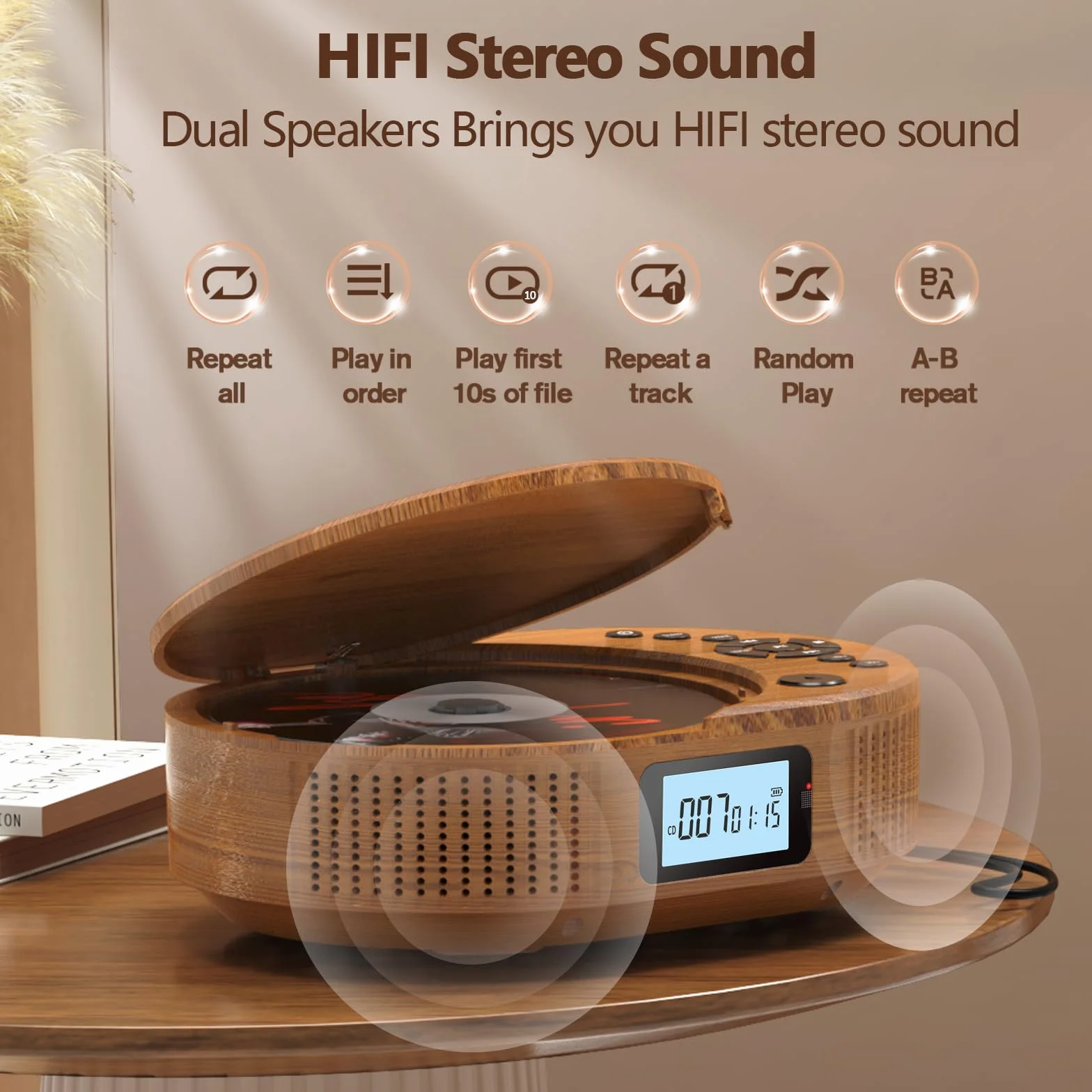 Reproductor de CD portátil, Reproductor de CD Boombox Mejorado y Altavoz Bluetooth 2 en 1, Portátil Recargable para Coche/hogar con Control Remoto, Radio FM, Soporte AUX/USB