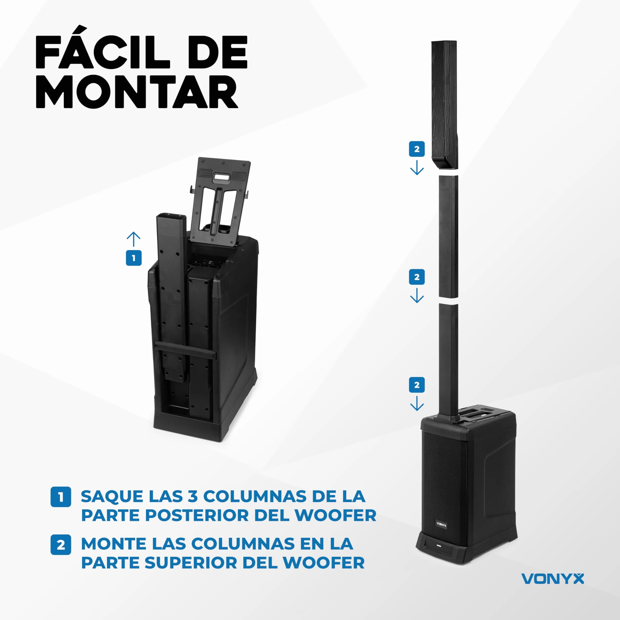 Vonyx VX820 – Altavoz de Columna Activo Line Array 400W con Bluetooth 5.0, Mezclador de 4 Canales y DSP, Sistema de Sonido Profesional portátil Plug and Play, Ideal para Eventos, Color Negro