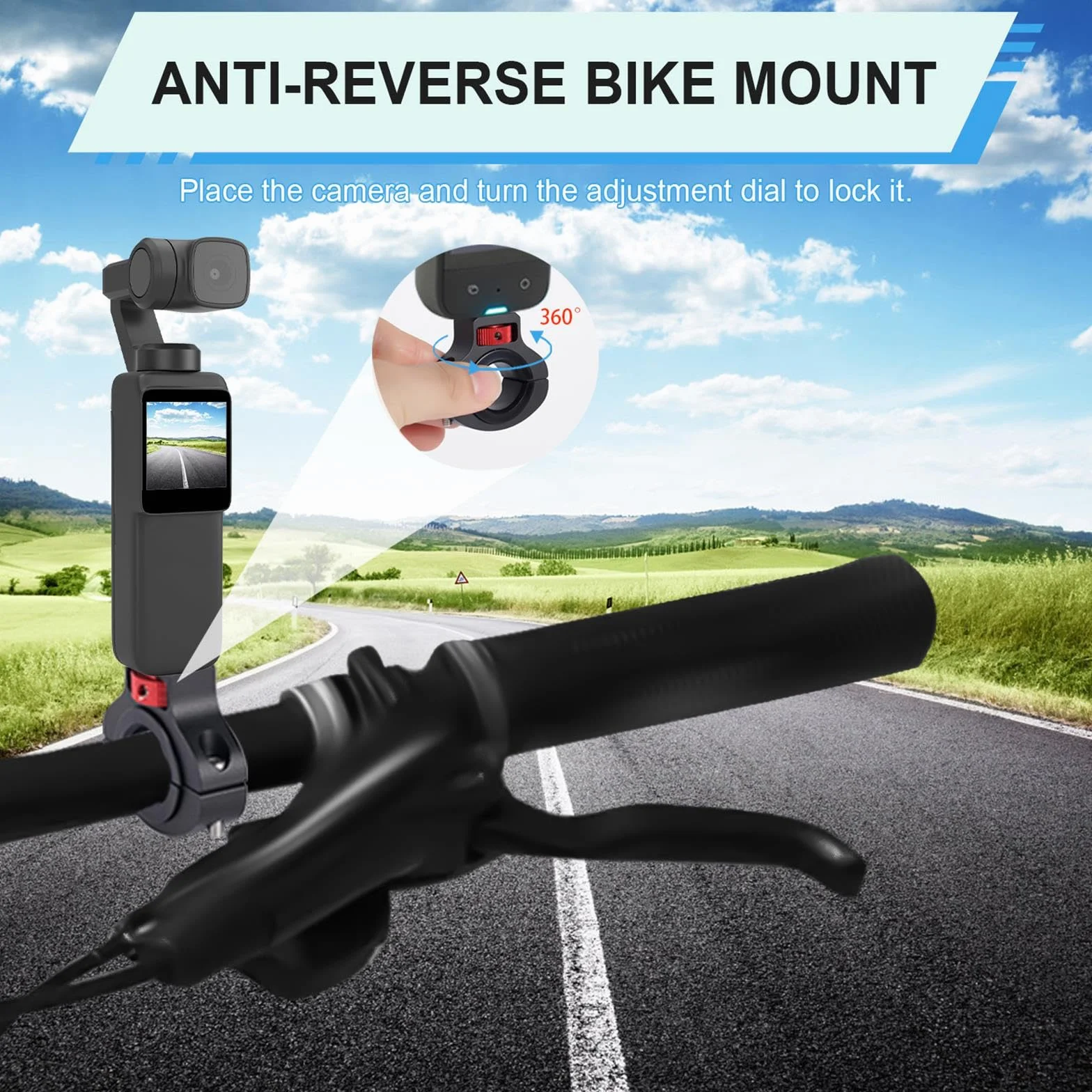 Soporte para Cámara de Bicicleta Motocicleta, Aluminio Giratorio de 360 Grados Antirretroceso Bicicleta Soporte para Manillar para GoPro Insta360 dji Osmo y Luz de Relleno (22-32mm)