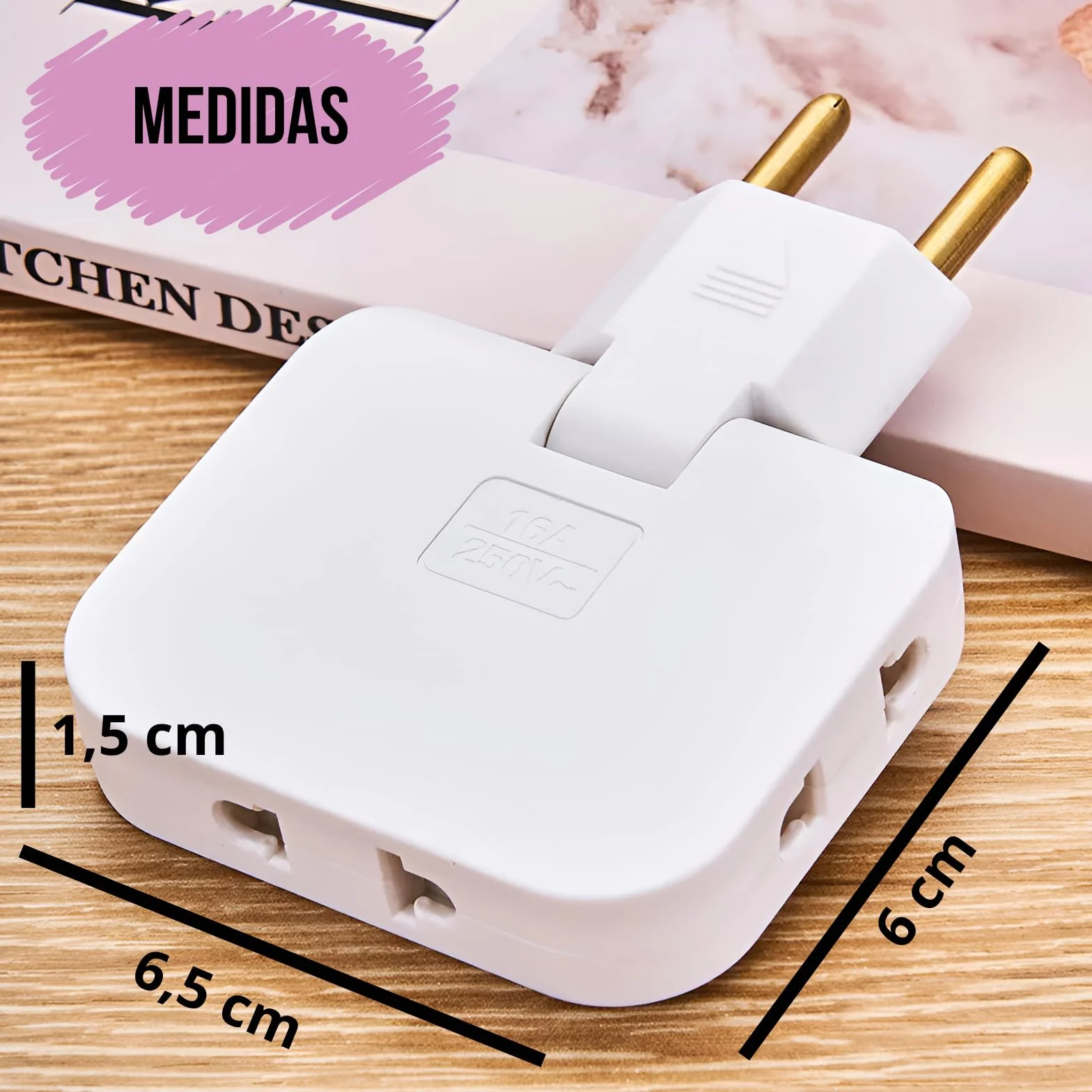 Pack 3 Ladrón Enchufe Plano múltiple de Pared de 3 Tomas con Cabezal Giratorio 180º. Regleta Enchufe Adaptador Europeo y Americano.