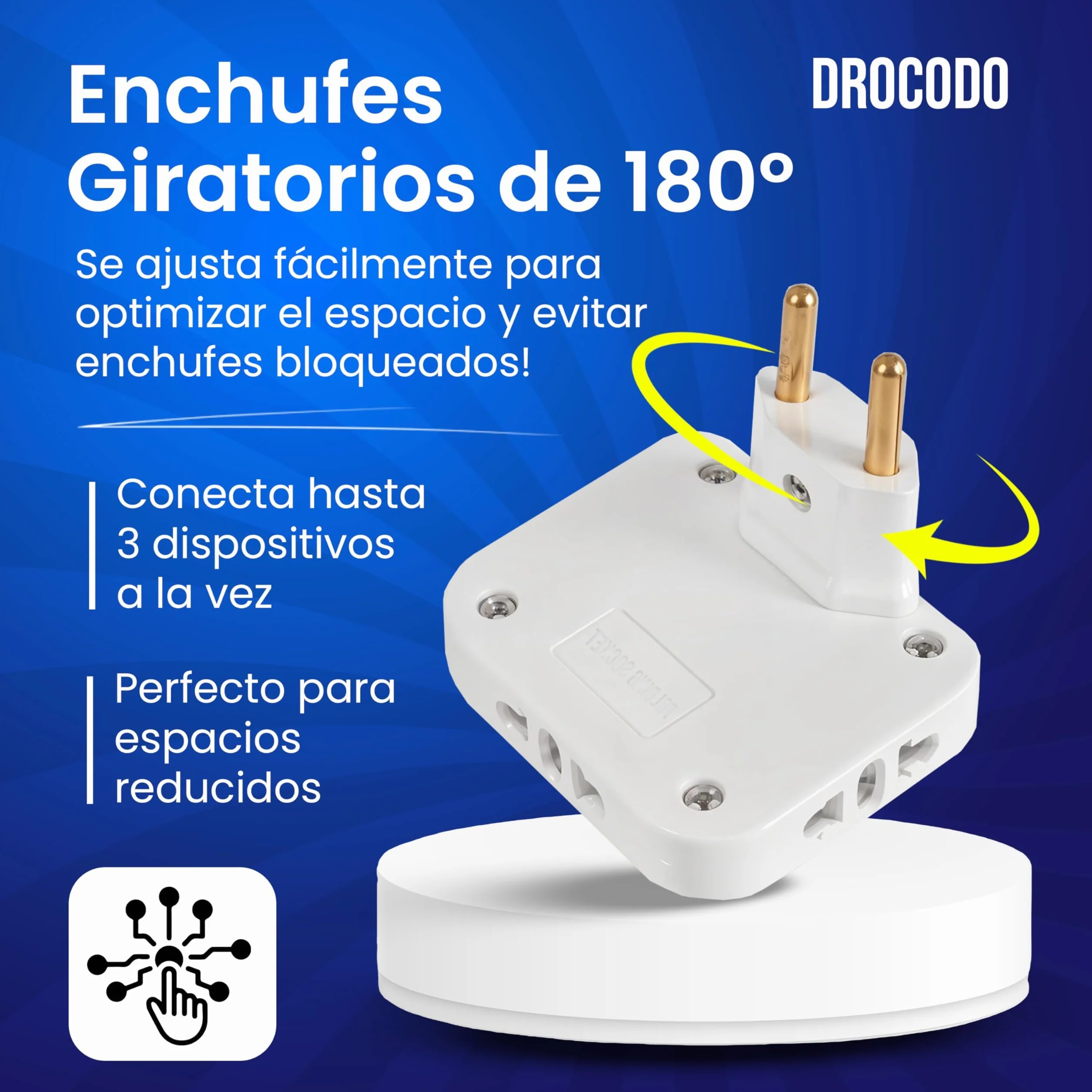 【Pack DE 4 】 Ladron enchufes Plano | Enchufe Plano Pared extraplano de 3 Tomas Giratorio 180º | ladrón Enchufe | enchufes Planos detras Muebles | ladron Enchufe | Ladrones para enchufes