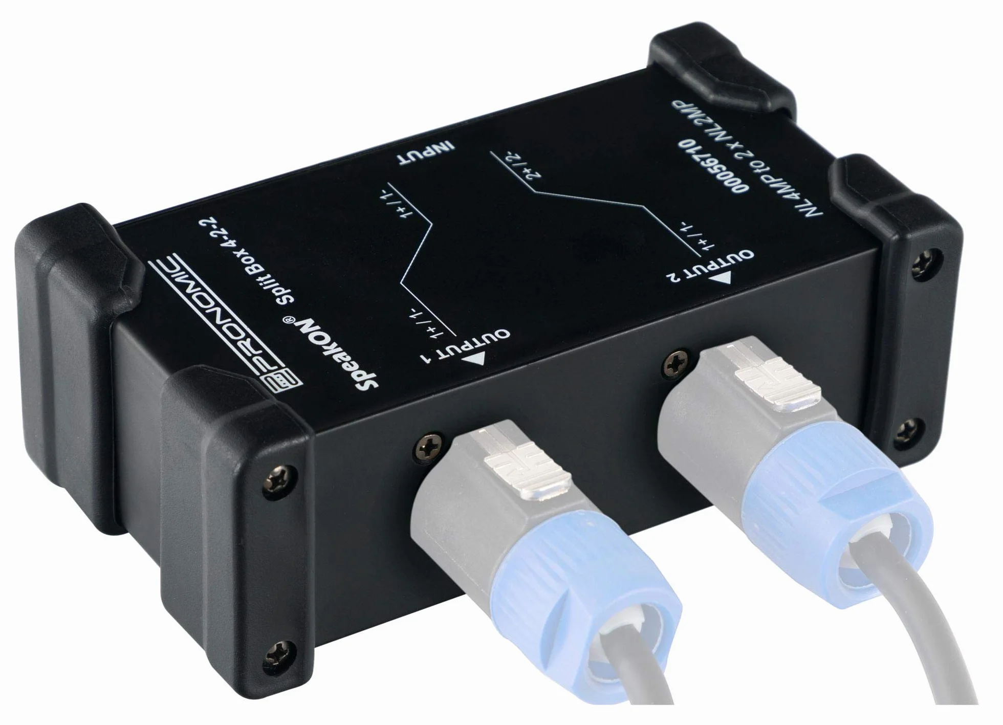 Pronomic Speakon Split Box 4-2-2 - Divisor/Combinador para cables Speakon - divide señal de 4 polos en 2x 2 polos - conectores originales Neutrik - carcasa robusta de acero - negro