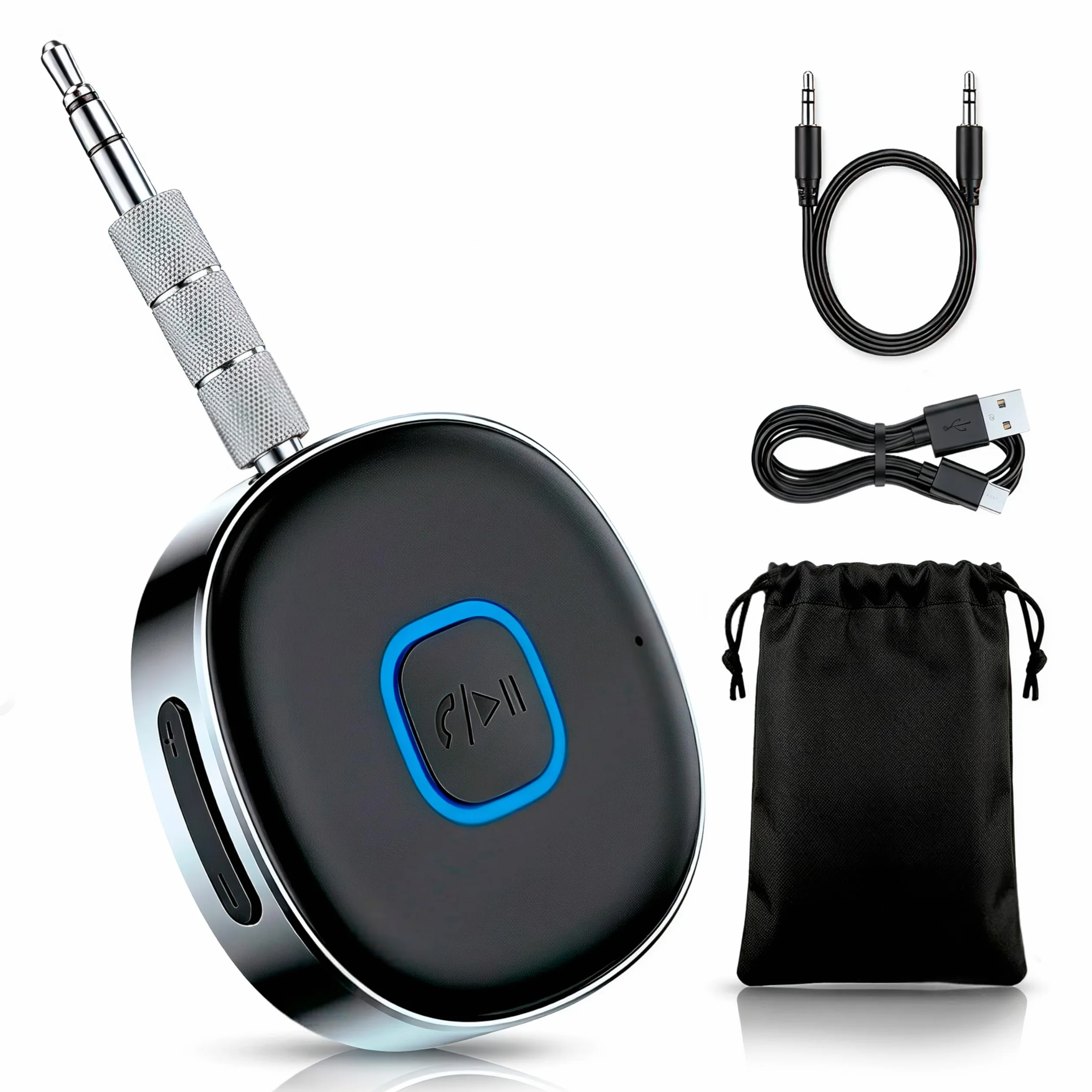 Nyxia® Receptor Bluetooth 5.4 Adaptador para Coche y AUX | Conexión Dual | Audio Jack 3.5 mm | Tiempo Reproducción 16H | para Altavoz | Estéreo Doméstico | Llamadas Manos Libres | Auriculares Cable.