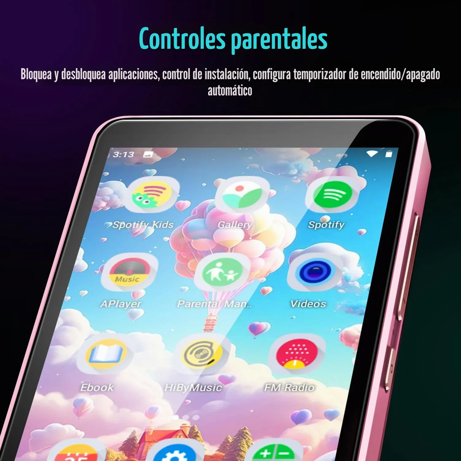 Reproductor de MP3 para niños con Spotify, controles parentales, Spotify Kids, Audible, Amazon Music, Libby, reproductor de música IPS de 4 pulgadas para niños de hasta 512 GB (rosa claro)