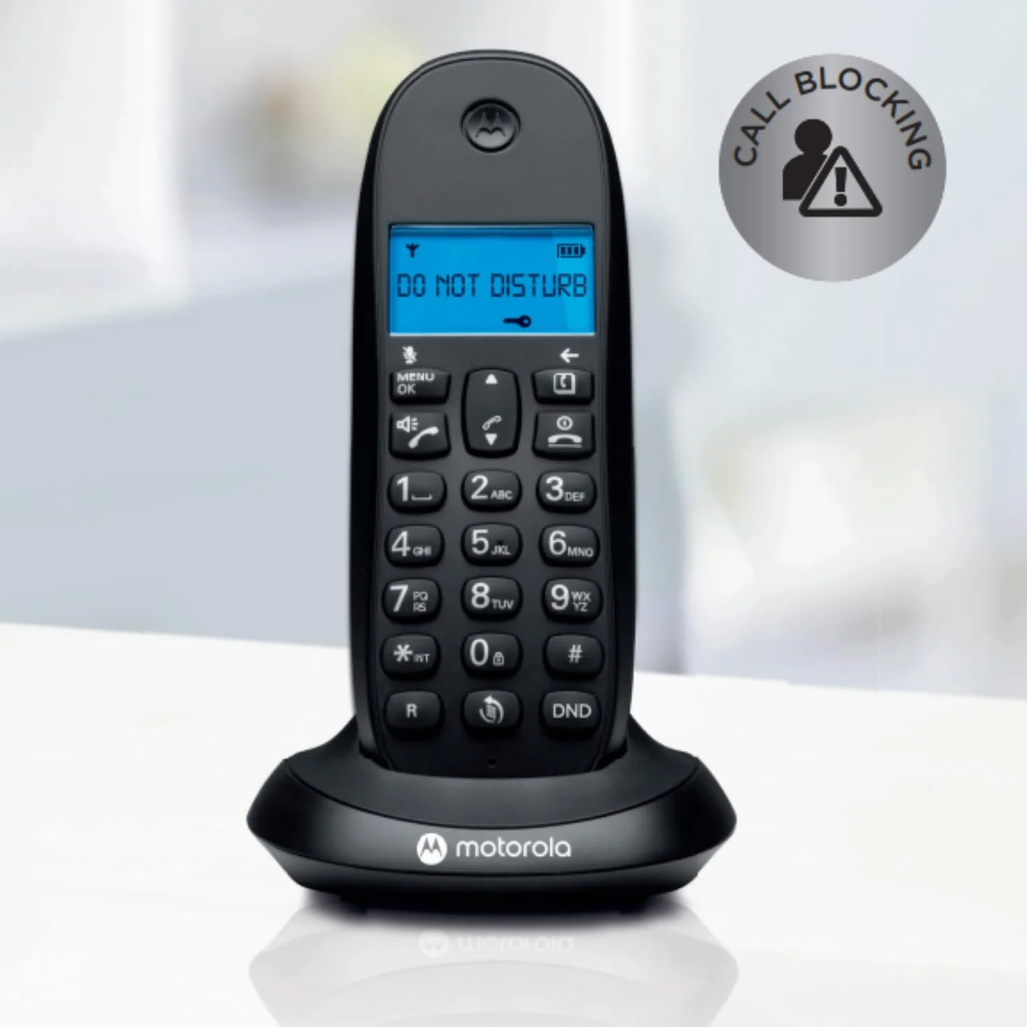 Motorola C1001CB+ Teléfono Inalámbrico Digital DECT Negro con Bloqueo de Llamadas y Manos Libres
