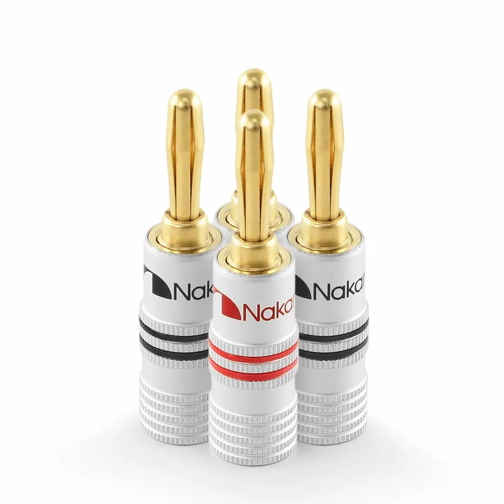 Nakamichi Enchufe de banana chapado en oro 24K 12-18 AWG 4 mm para Altavoces Amplificador Hi-Fi, 4 piezas (2 pares)