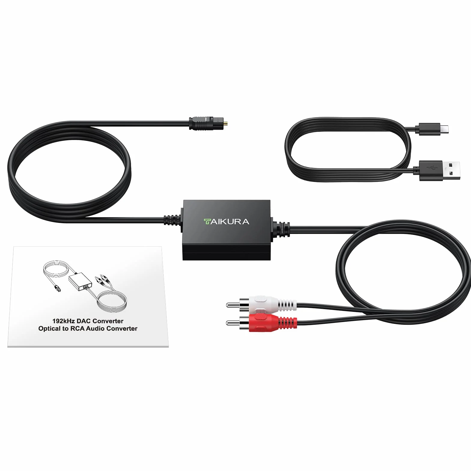Convertidor Digital a Analógico SPDIF a RCA 192kHz DAC 1.8m Adaptador Audio Óptico Toslink a RCA