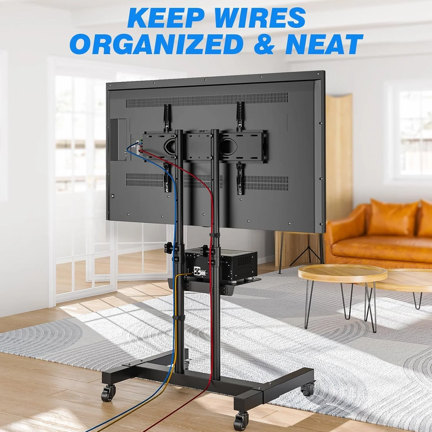 RFIVER Soporte TV Pie Ruedas para Television de 32 43 50 55 65 75 80 Pulgadas - Tele Televisor Soportes Pie Inclinable - Soporte TV Suelo Altura Ajustable Movil | MAX Vesa 600x400mm 50 KG