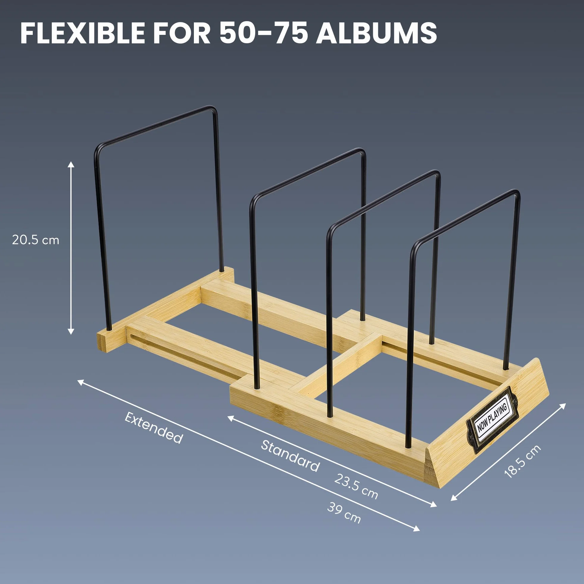 Big Fudge Soporte Vinilos - Mueble Vinilos Discos Elegante de Bambú - Expositor Discos Vinilo Expandible de 50 a 75 LP
