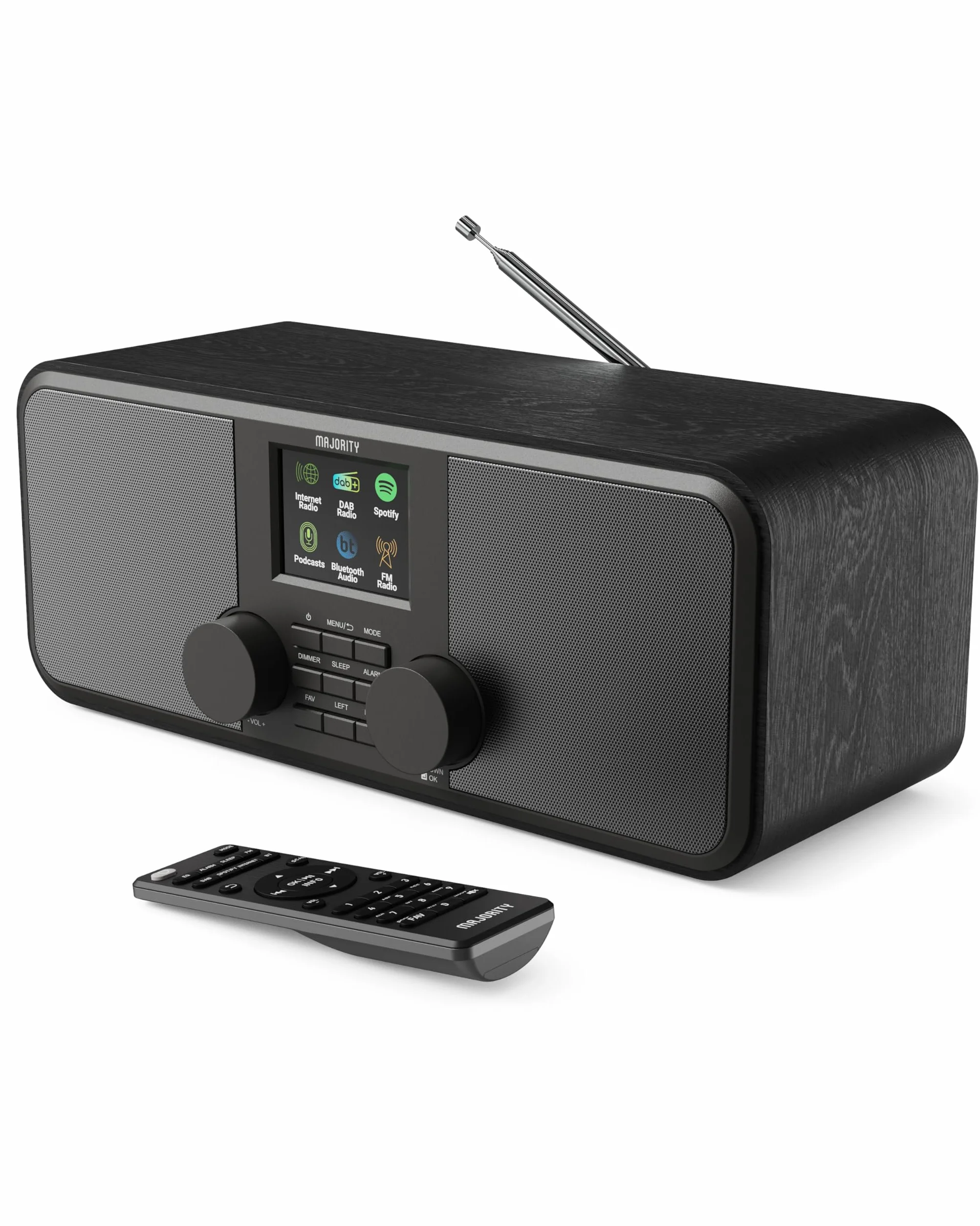 Radio Internet WiFi con Bluetooth | Radio Dab+ y FM | 2.0 Altavoces Estéreo | Spotify Connect y Podcasts | Mando a Distancia Incluido o Control con la Aplicación OKTIV | MAJORITY Rostock