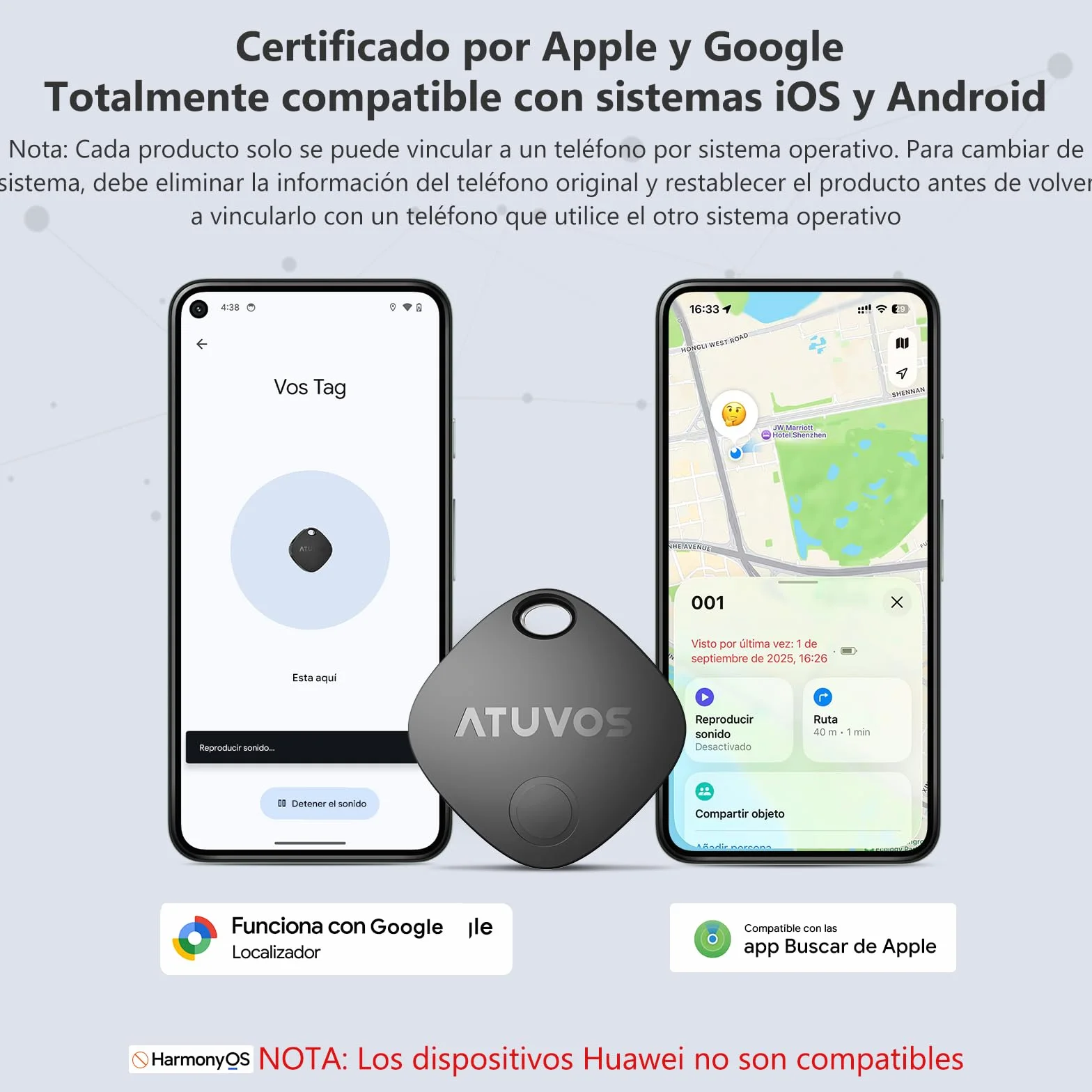 ATUVOS Air Tag Pro Smart Tag Tracker para Android & iOS, Dual Sistema Buscador de Objetos Compatible con Google Localizador o Apple Buscar APP, para Llaves/Equipaje/Maleta.Batería Reemplazable. 2 Pack