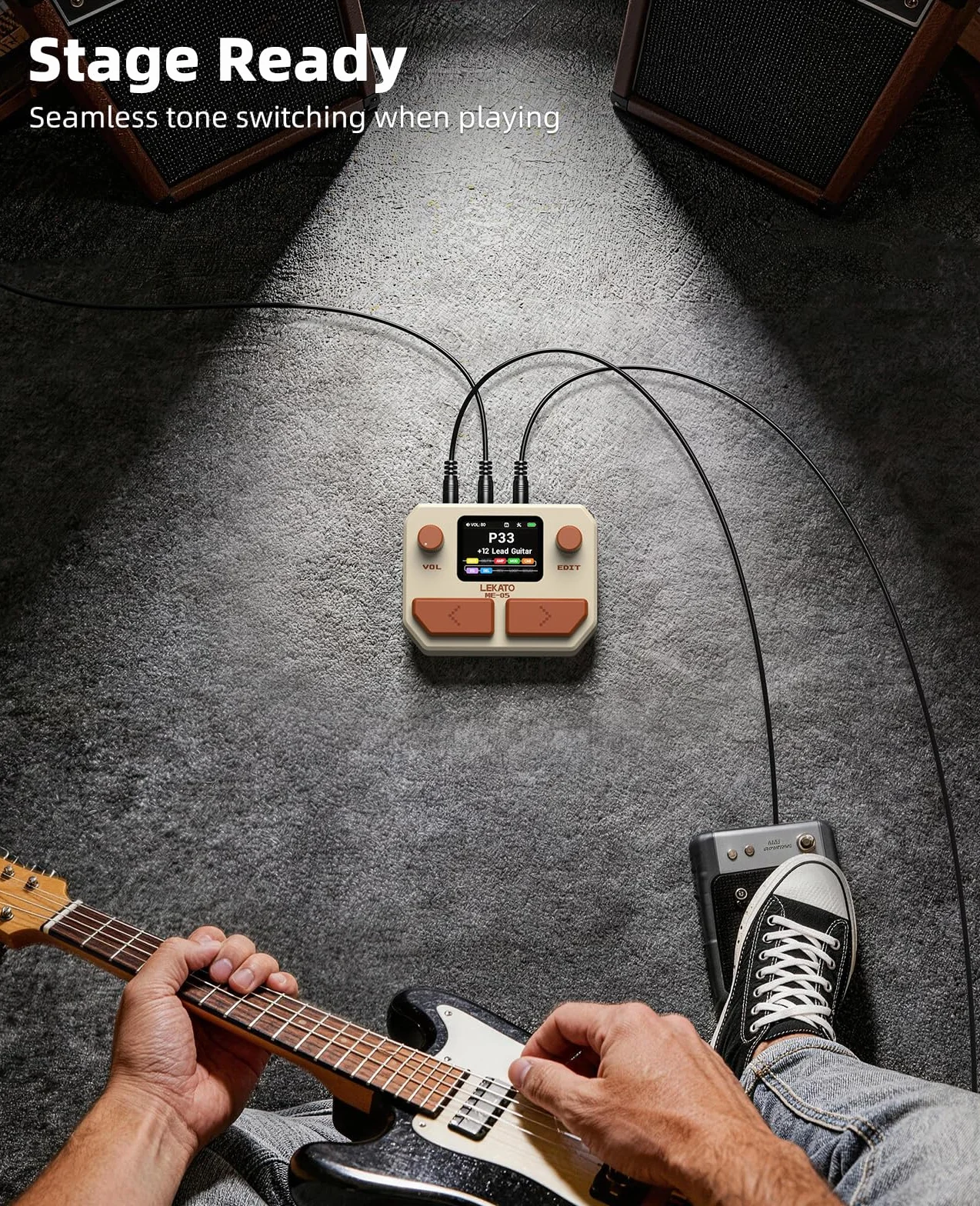 LEKATO Pedal Multiefectos para Guitarra Bajo Procesador de Múltiples Efectos 10 Módulos, 99 Presets, 30 Amp/Cab Procesador de Efectos, Interfaz de audio USB OTG y BT, pantalla LCD de 2", Blanco