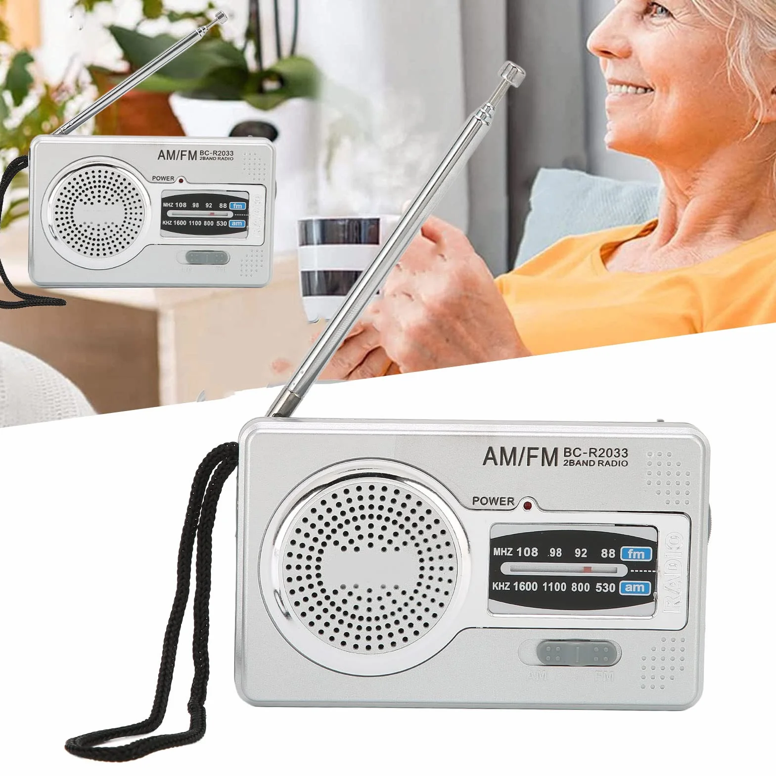 Radio Portátil, Radio de Transistor Am FM Portátil Operada por 2 Pilas AA Pequeña con Conector para Auriculares para Regalos de Ancianos para Viajes Al Aire Libre